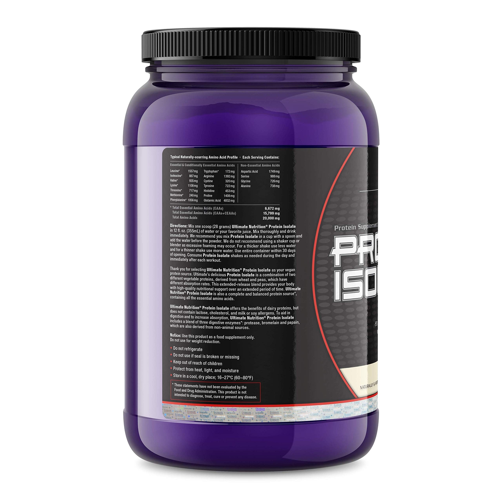 Ultimate Nutrition Vegan Plant Based Protein Isolate Powder – Vanilla, 2 Pounds