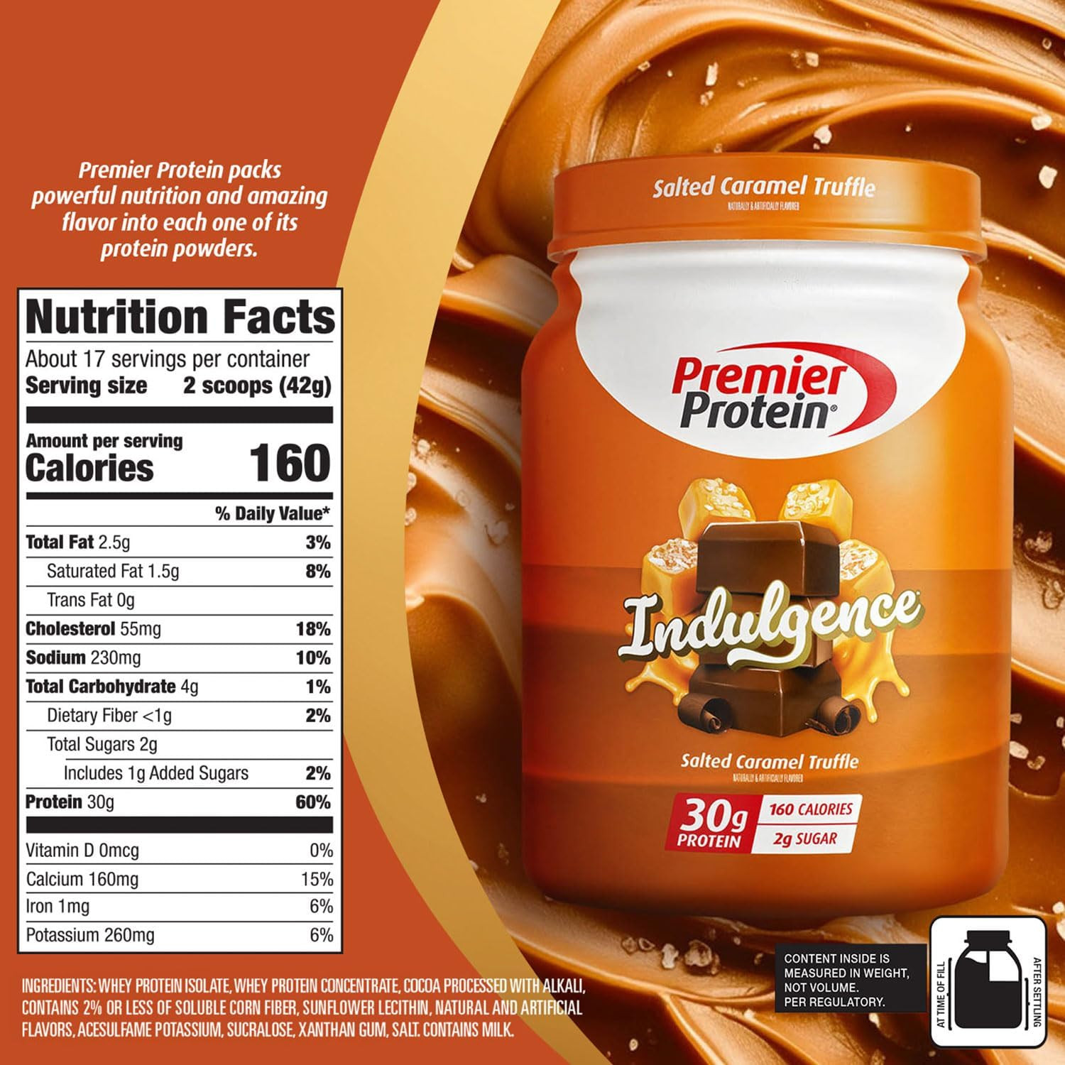 Premier Protein Indulgence Protein Powder, 30G Protein, 3G Sugar, Salted Caramel