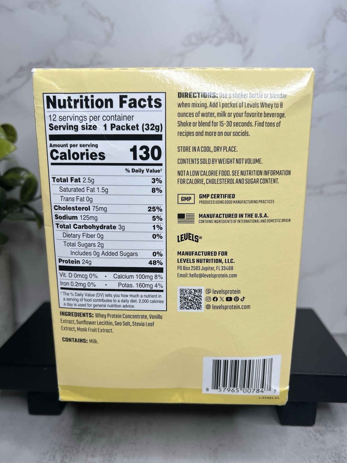 Levels Grass Fed Whey Protein Powder Vanilla Bean No Artificial 12 Pack 13.5oz