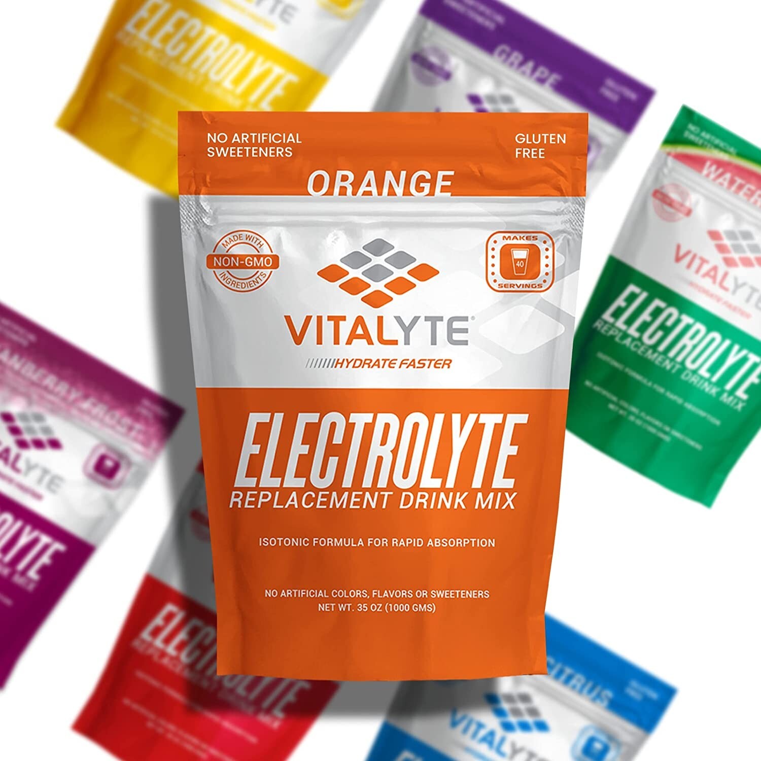 Vitalyte Electrolyte Powder, 35 oz, 40 Servings Per Container – Orange