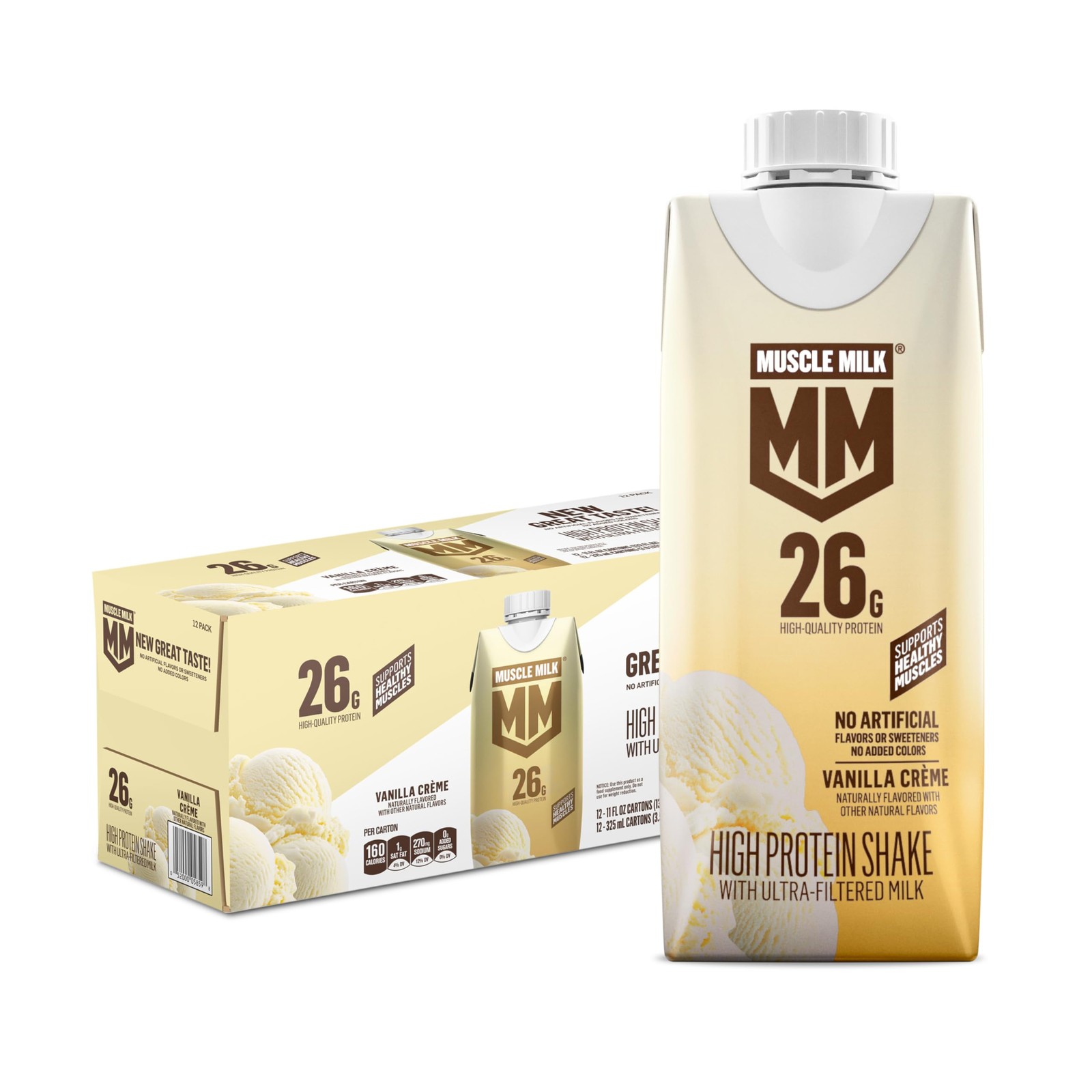 Muscle Milk High Protein Shake, Vanilla Creme, 11 fl oz 11 Fl Oz (Pack of 12)
