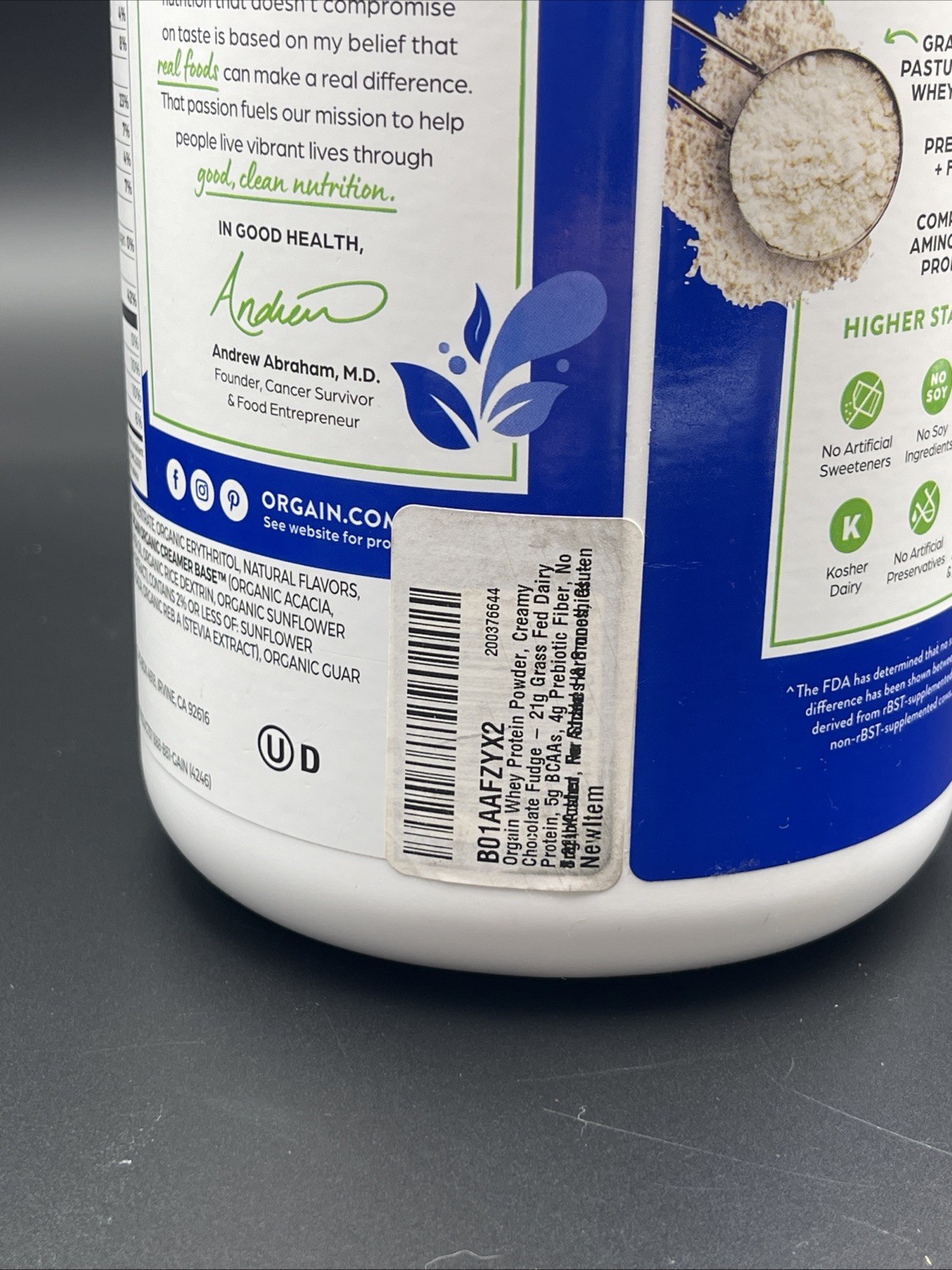 Orgain Grass Fed Whey Protein Powder Chocolate 21g Protein 20 serv. EXP 04/2026