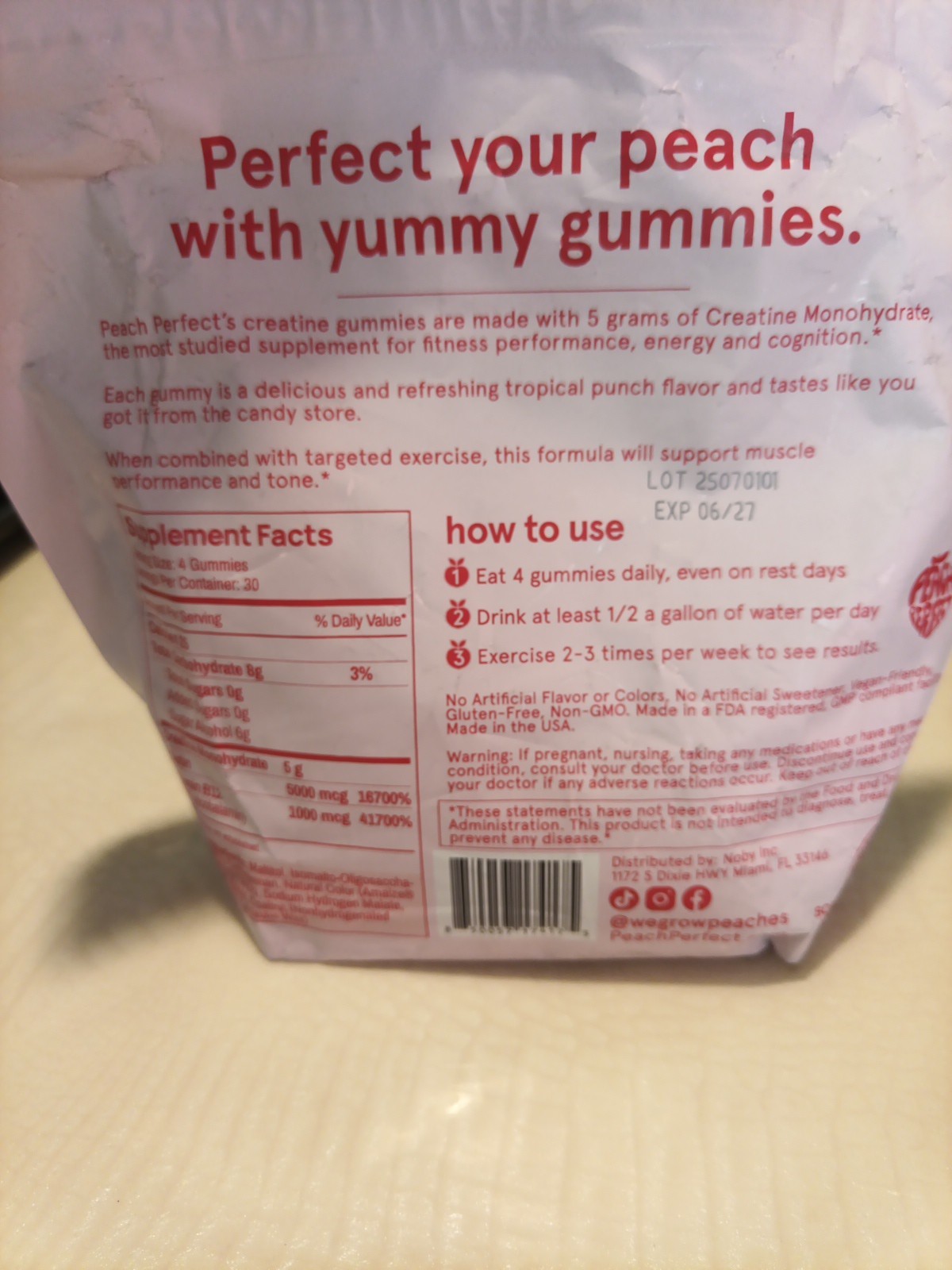 Peach Perfect Creatine Gummies 5g Tropical Fruit- Expires 6/27