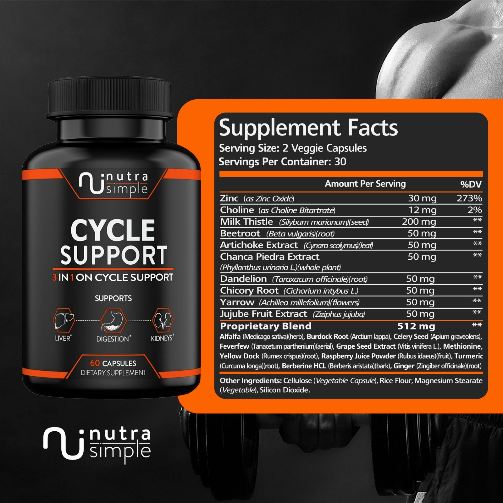 Cycle Support, Kidney, Liver & Organ, Digestion Supplement, Milk Thistle 60 Caps