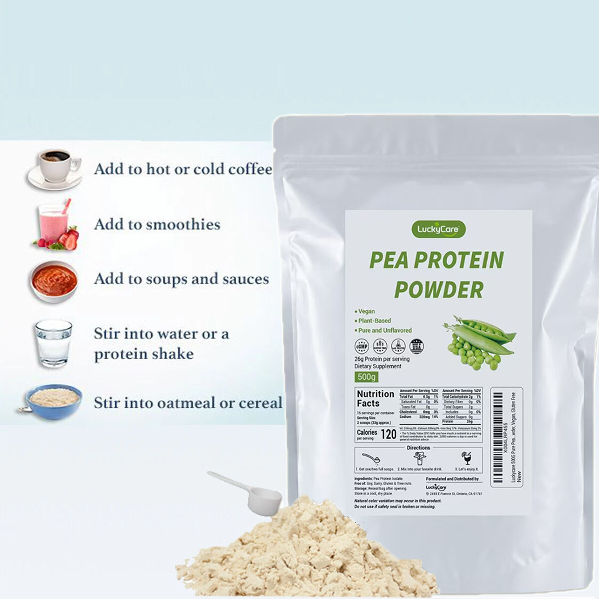 100% Organic Pea Protein Powder Vegan Formula Supports Muscles 26g Per Serving