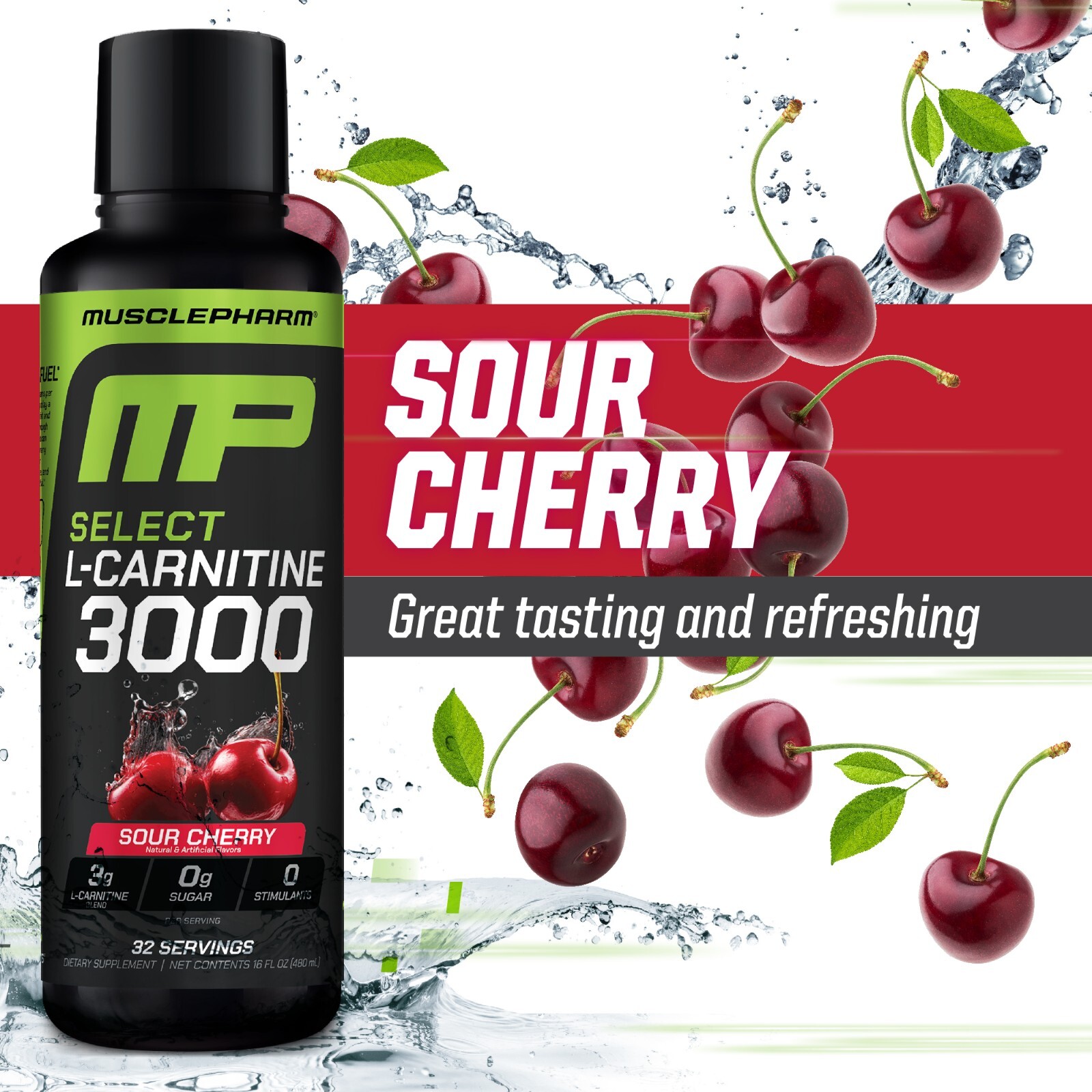 MusclePharm High Performance Liquid L-Carnitine 3000 Sour Cherry 32 Servings