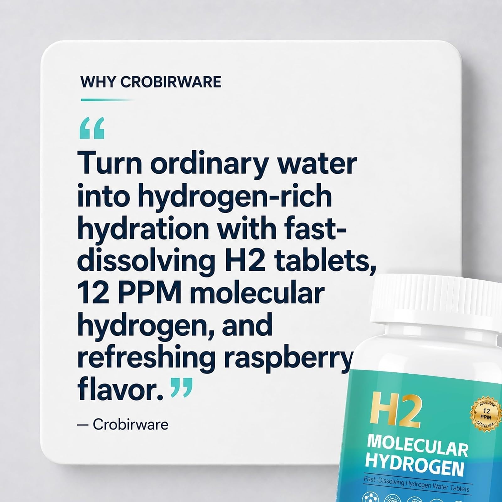 Crobirware Molecular Hydrogen Water Tablets, Raspberry Flavor, 120 Count