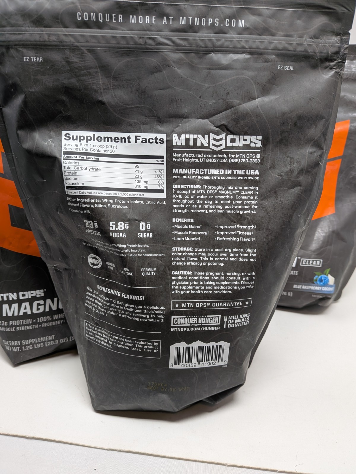 MTN OPS Magnum Clear Protein Powder Blue Raspberry Coconut 1.26 Lbs Lot Of 4