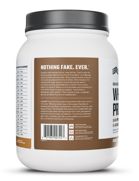 Levels Grass Fed Whey Protein Powder, No Artificials, 24G of Protein, Double Cho
