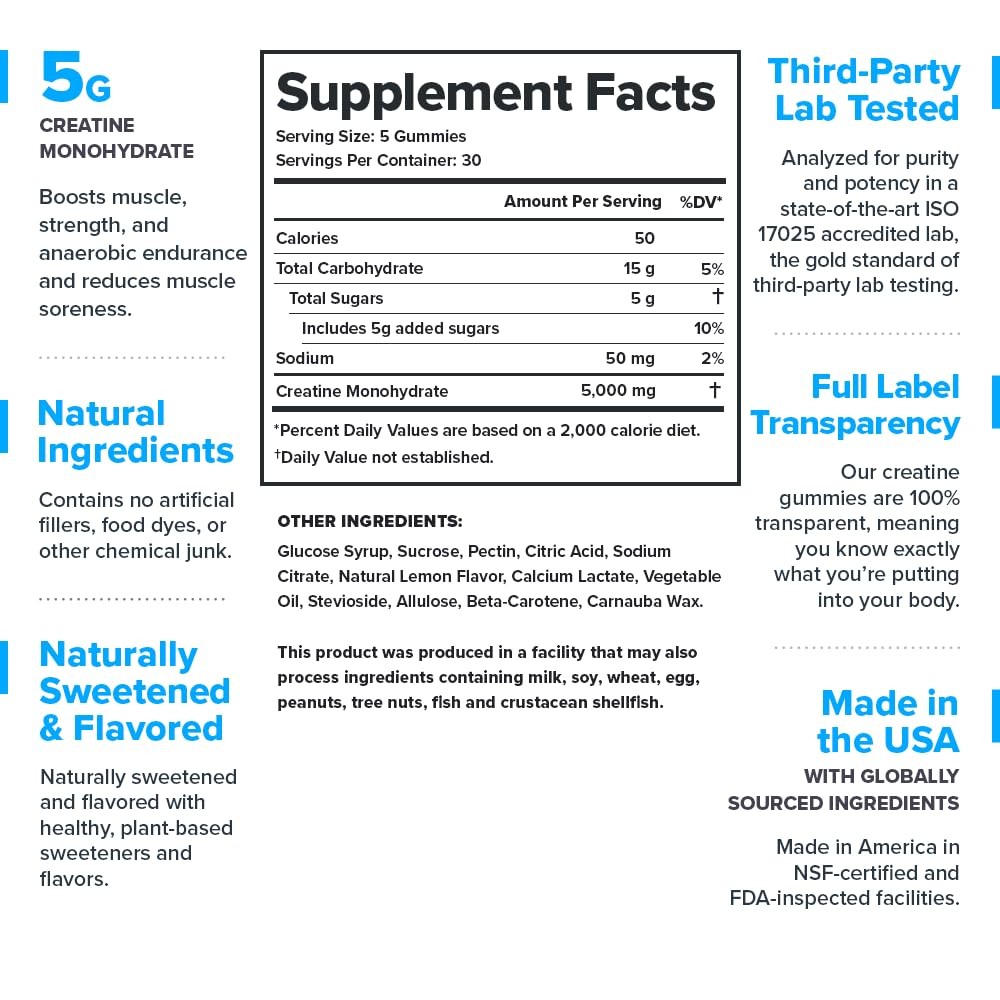 Creatine Monohydrate Gummies – Clean Creatine Gummies for Muscle Gain, Improv…