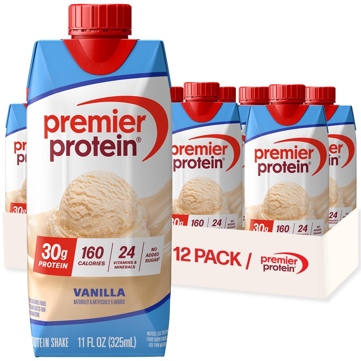 Premier Protein Shake, Vanilla, 30g Protein, No Added 11 Fl Oz (Pack of 12)