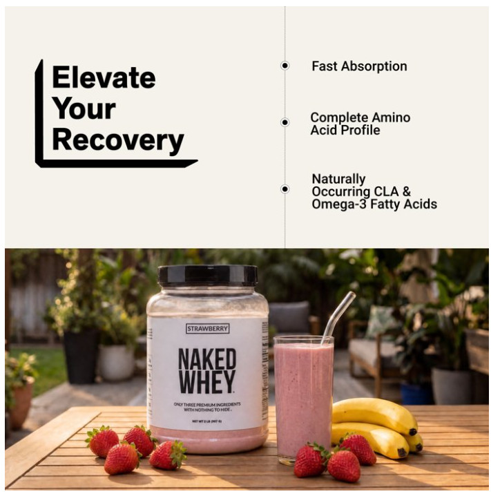 NAKED Strawberry Whey Protein Powder Grass Fed 25g Protein 24 Servings