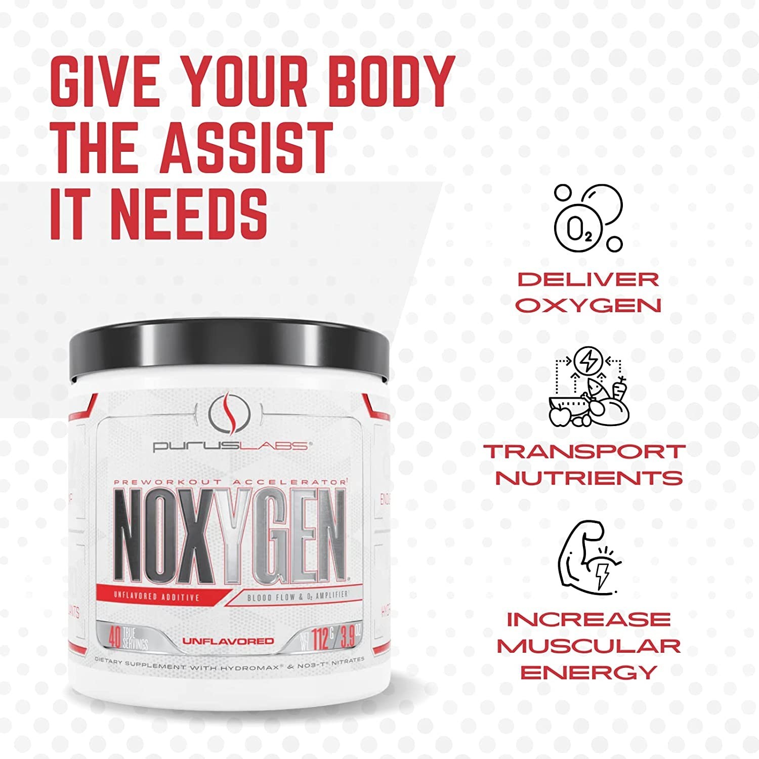 Purus Labs Noxygen – Unflavored Pre-Workout Accelerator, Nitric Oxide 40 Serving