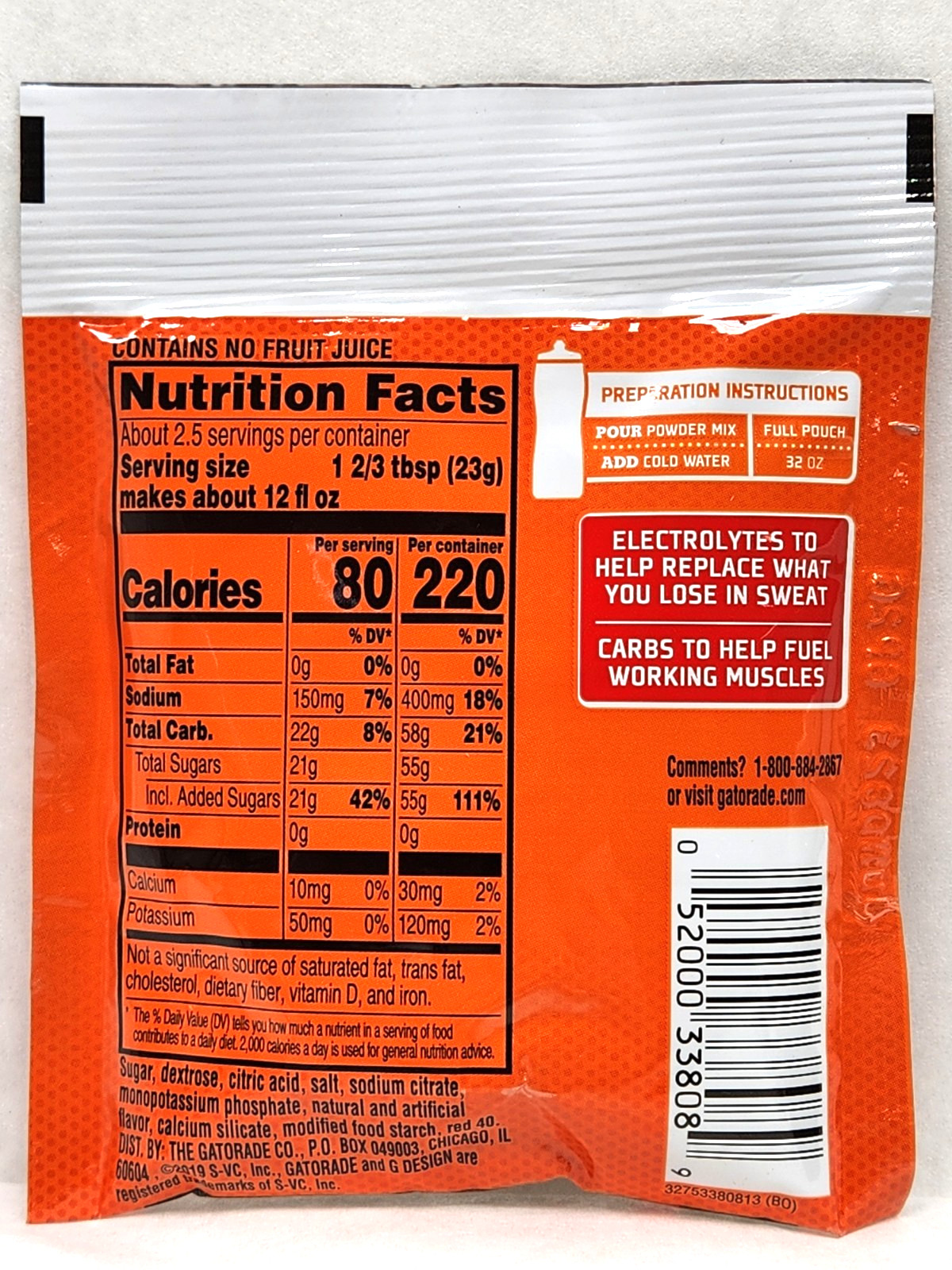 36 PACKS Gatorade Thirst Quencher Powder Fruit Punch Sports Bottle Pouch 32 floz