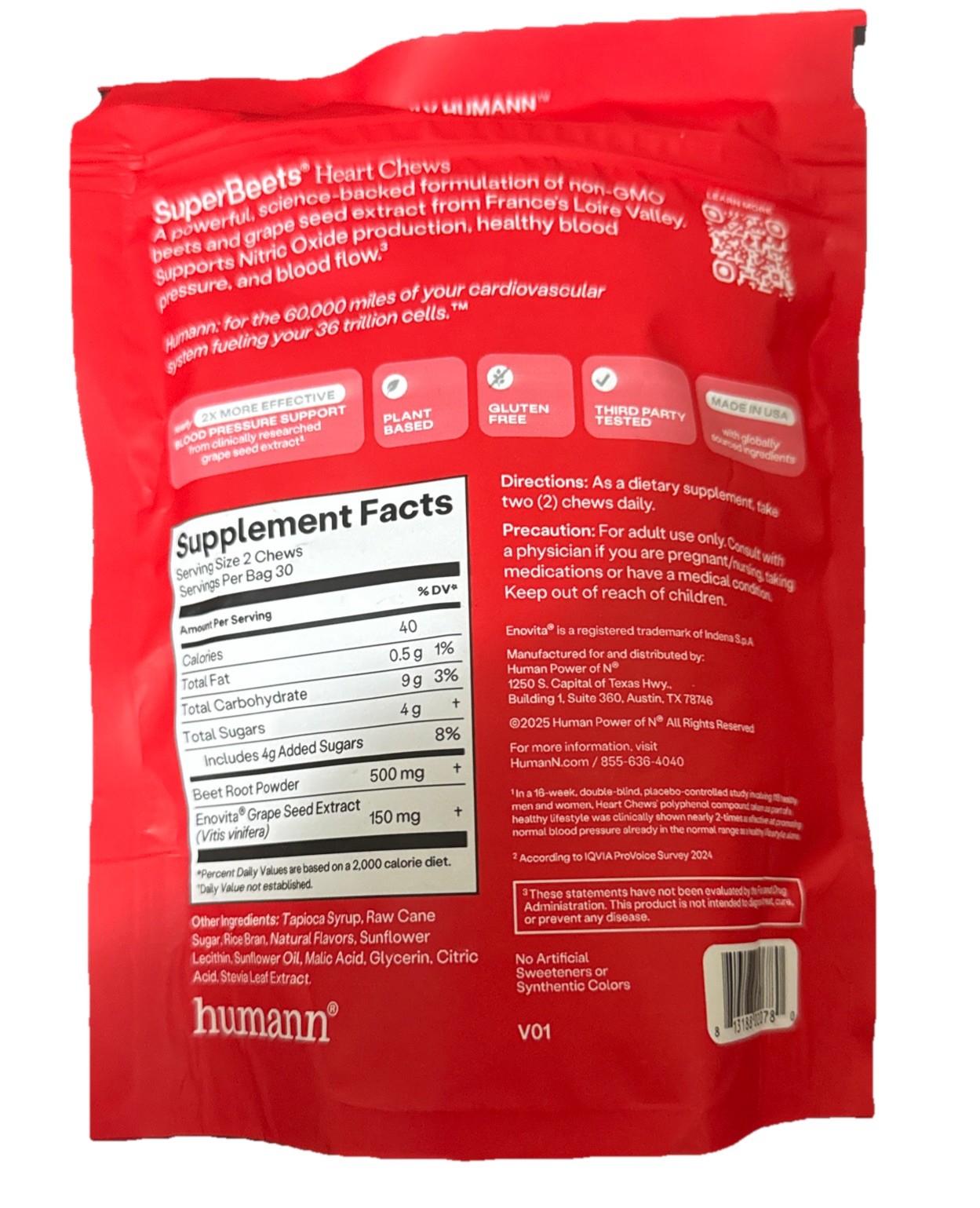 HumanN – SUPER BEETS Heart Chews, Pomegranate, 60 Count, New & Sealed, Exp 01/26