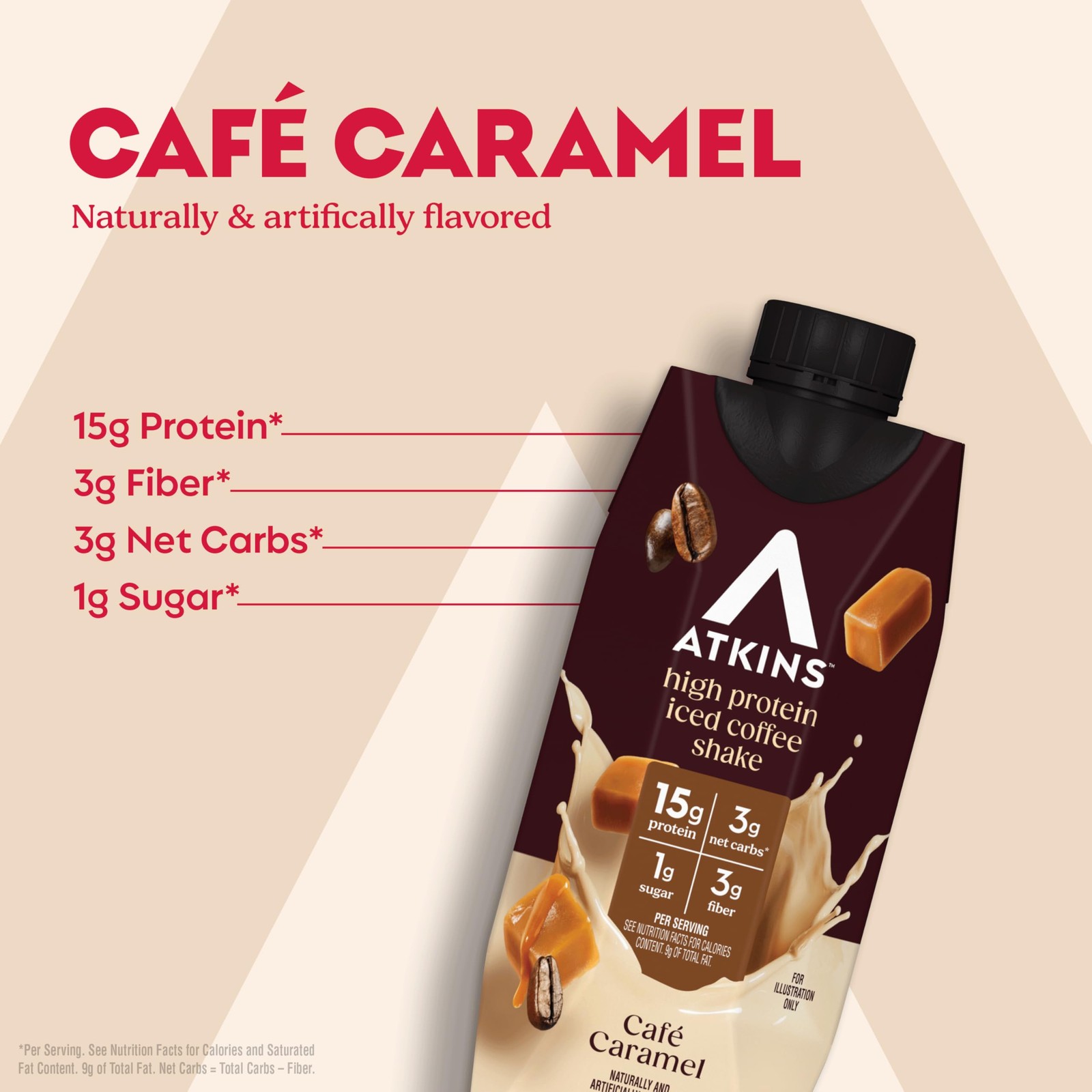 Atkins Café Caramel Iced Coffee Flavored Protein Shake, 1 Fl Oz (Pack of 12)