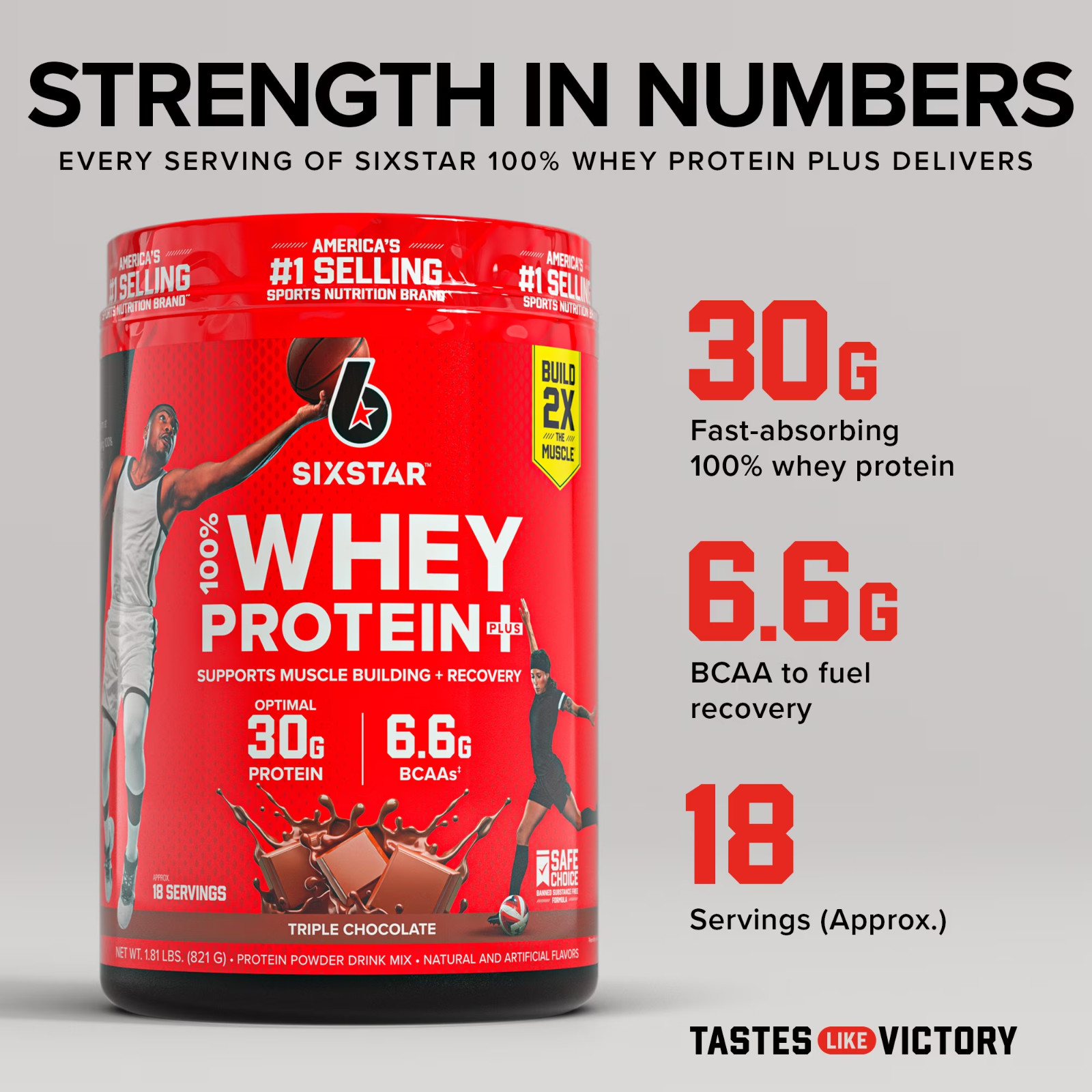Six Star 100% Whey Protein Powder Plus Triple Chocolate 30g Protein 1.81 lb
