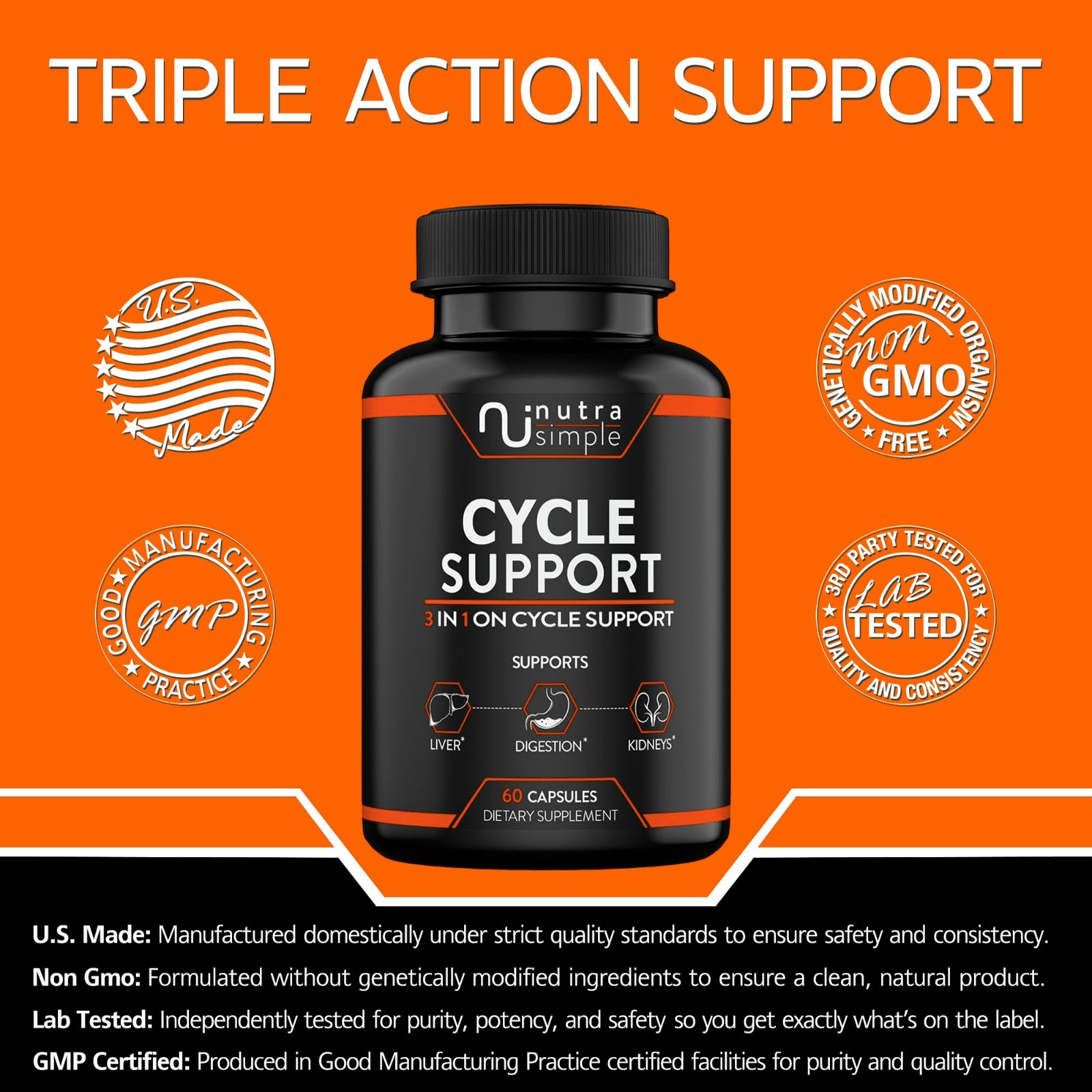 Cycle Support, Kidney, Liver & Organ, Digestion Supplement, Milk Thistle 60 Caps
