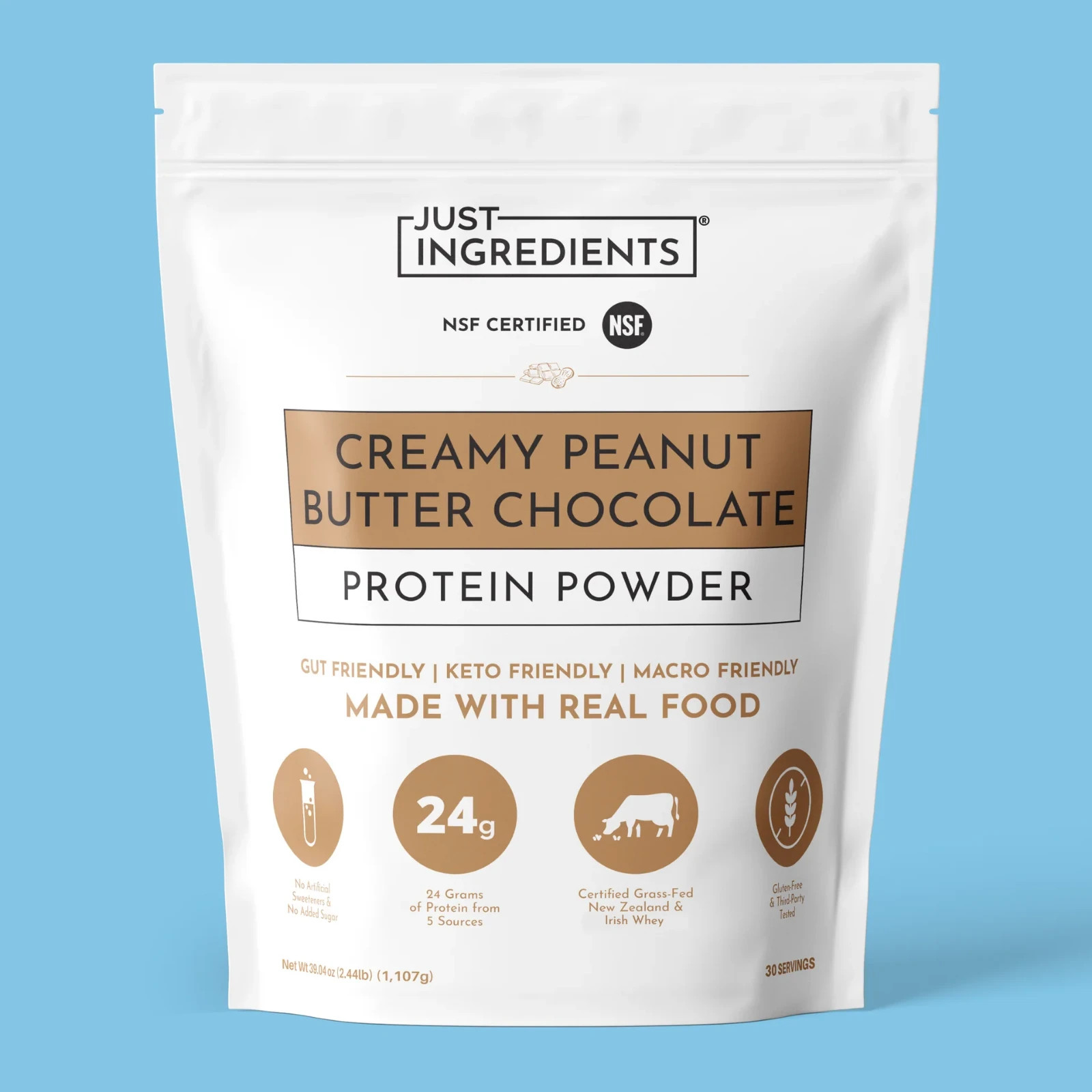 Just Ingredients Creamy Peanut Butter Chocolate Protein Powder 30 Servings