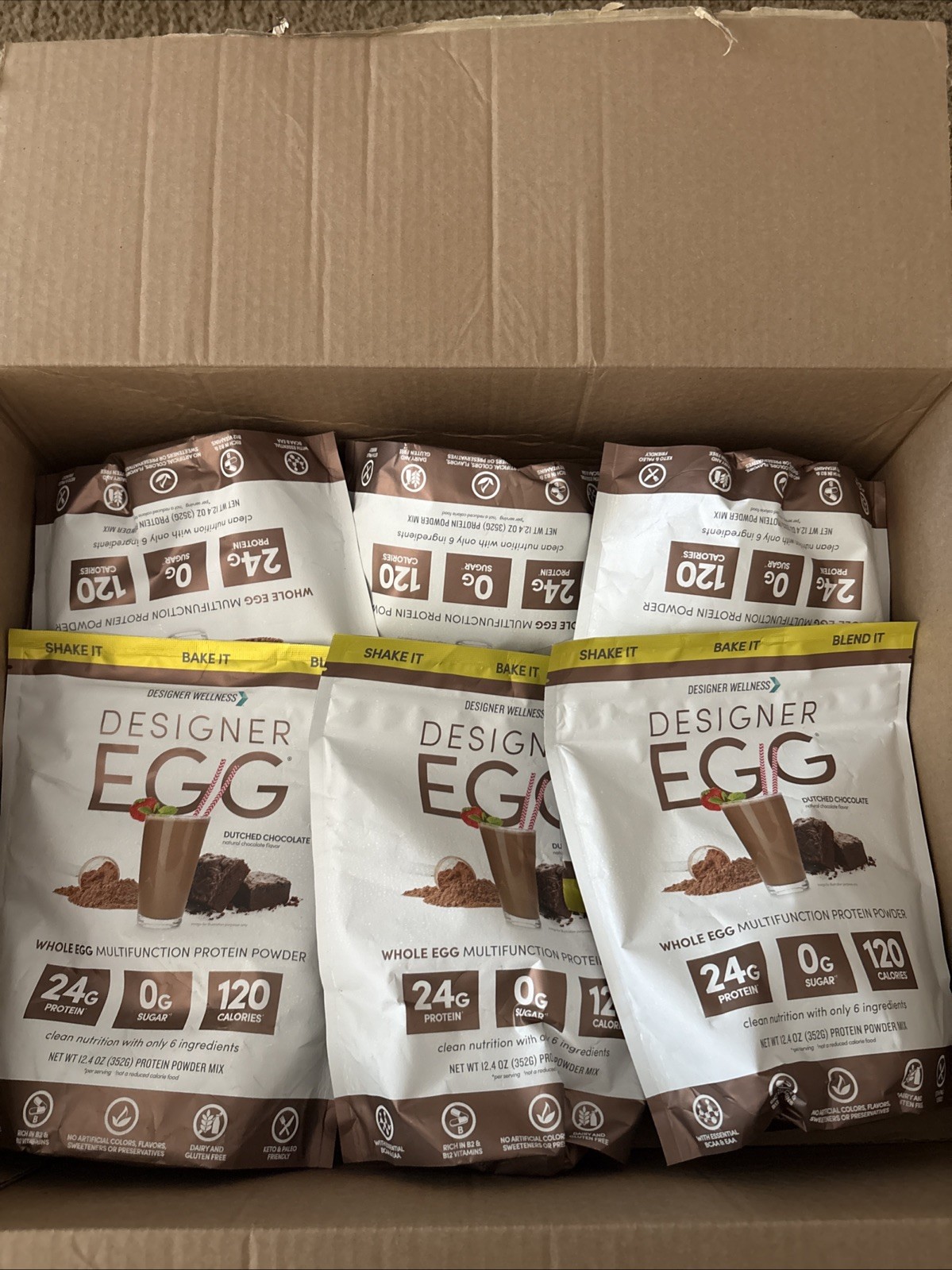 (6)Designer Egg Whole Egg Multifunction Protein Powder, Dutch Chocolate, 12.4 oz
