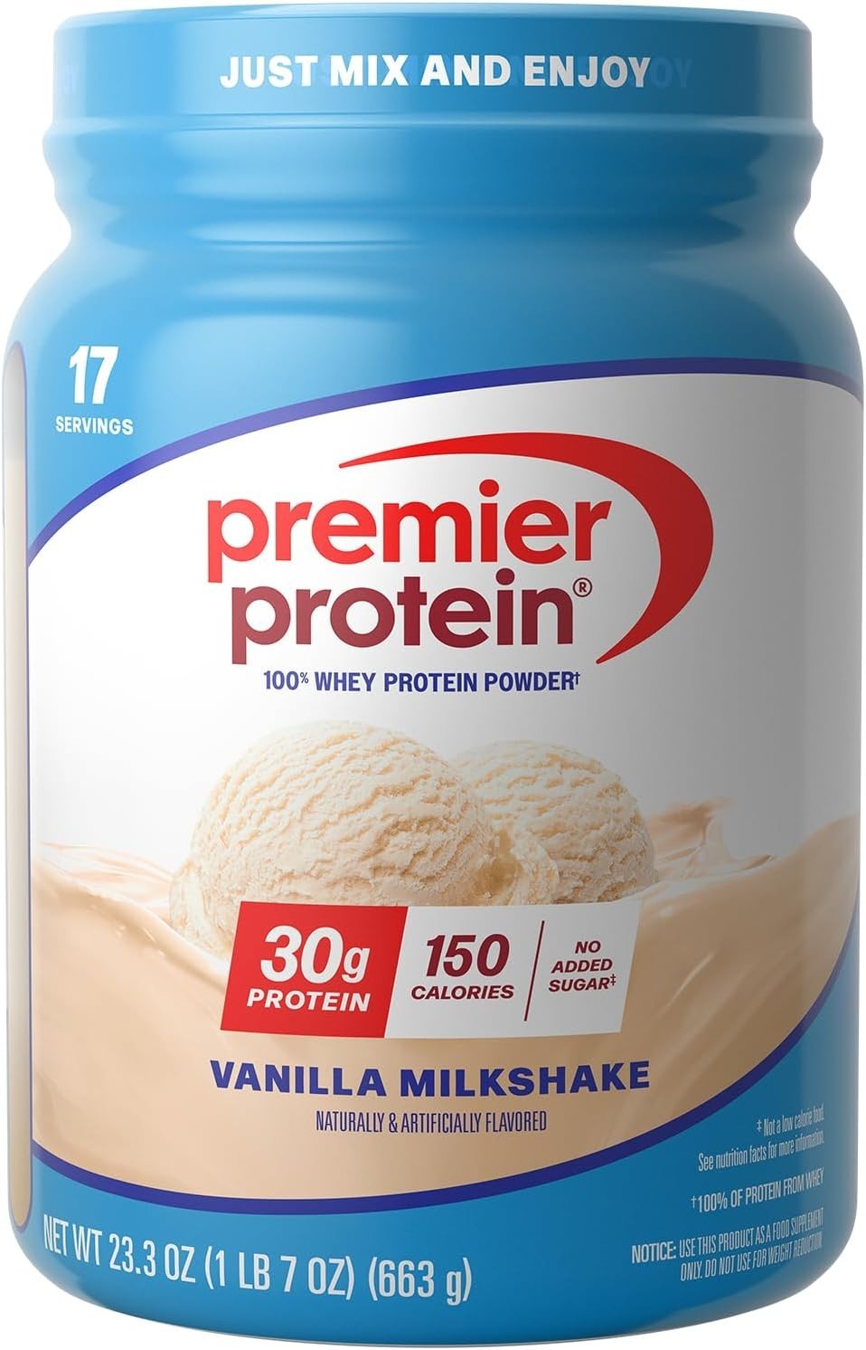 Premier Protein Powder Vanilla Milkshake 30g Whey Keto Gluten Free 23.3oz 17 Srv