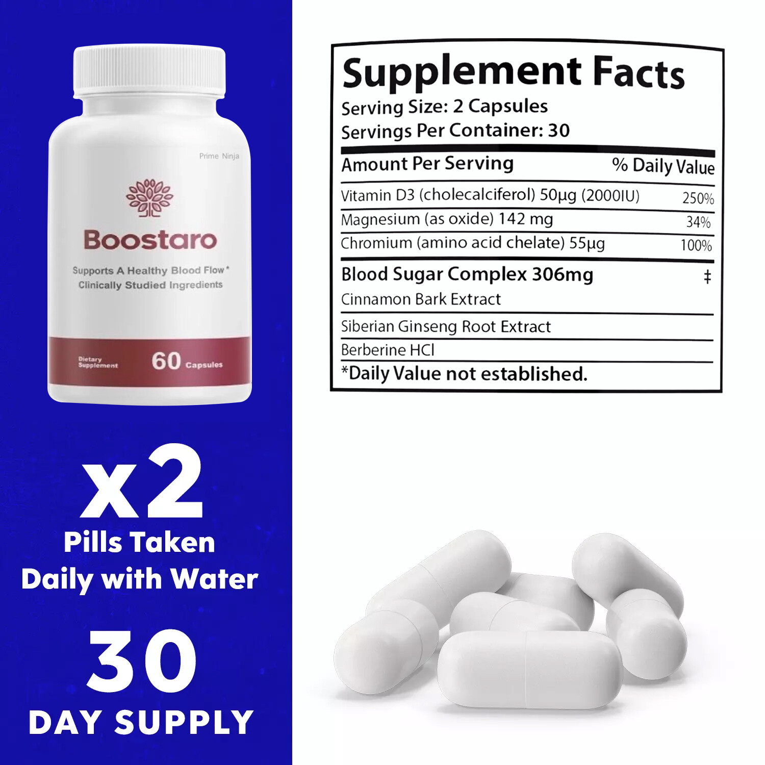 Boostaro, Boostaroo Male Virility Blood Flow Supplement (60 Capsules)