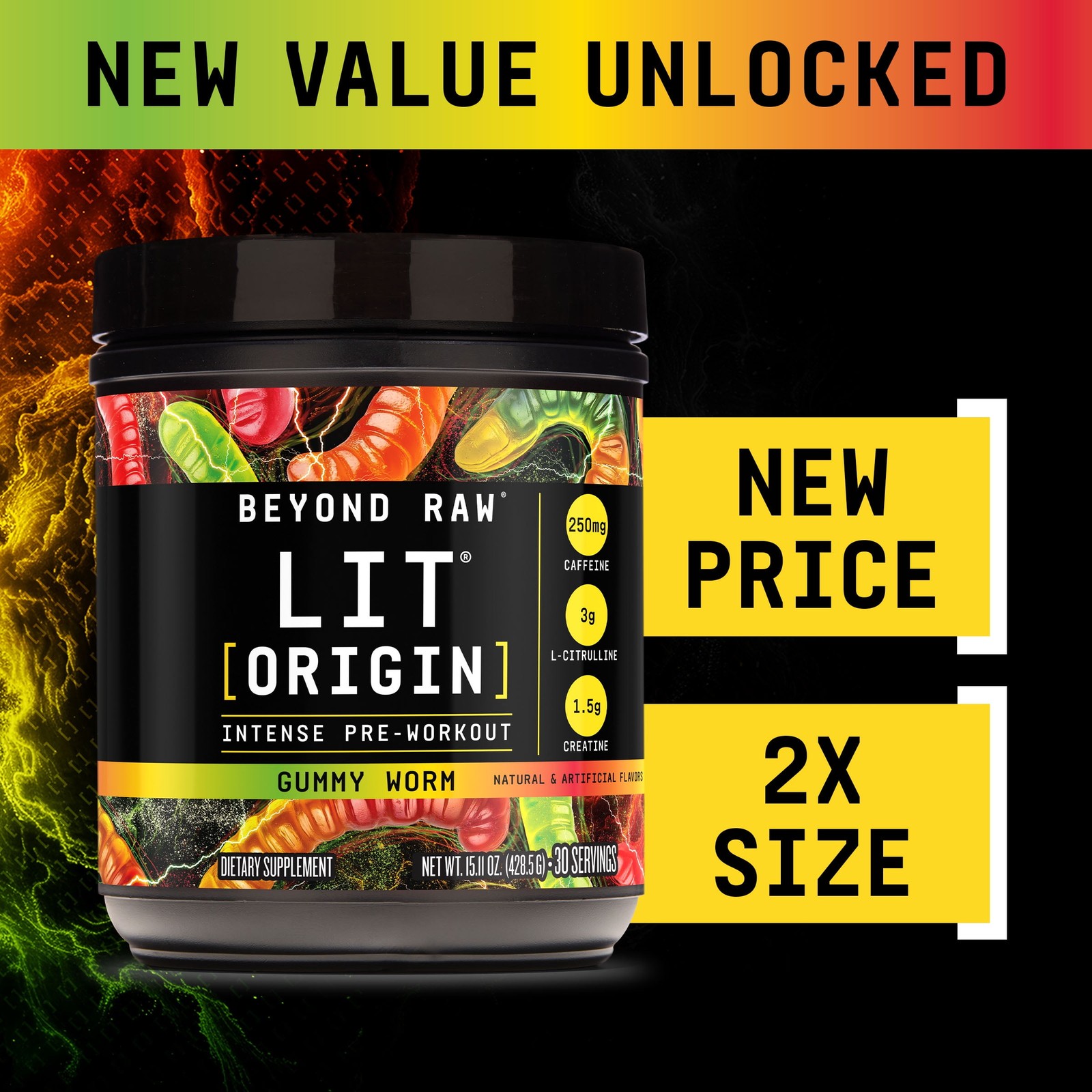 Beyond Raw LIT Origin Pre Workout Powder, Watermelon, for Men & Women