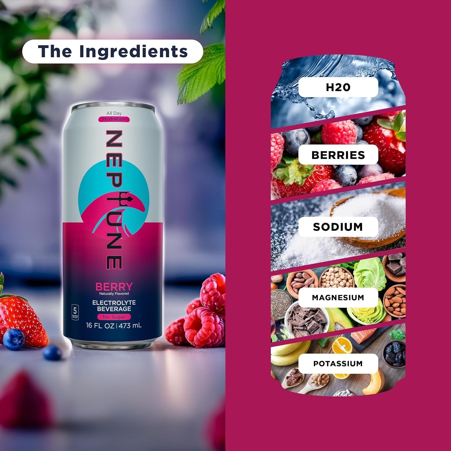 Neptune – Sugar Free, Hydration Drink With Electrolytes – Berry (12 x 16oz Cans)