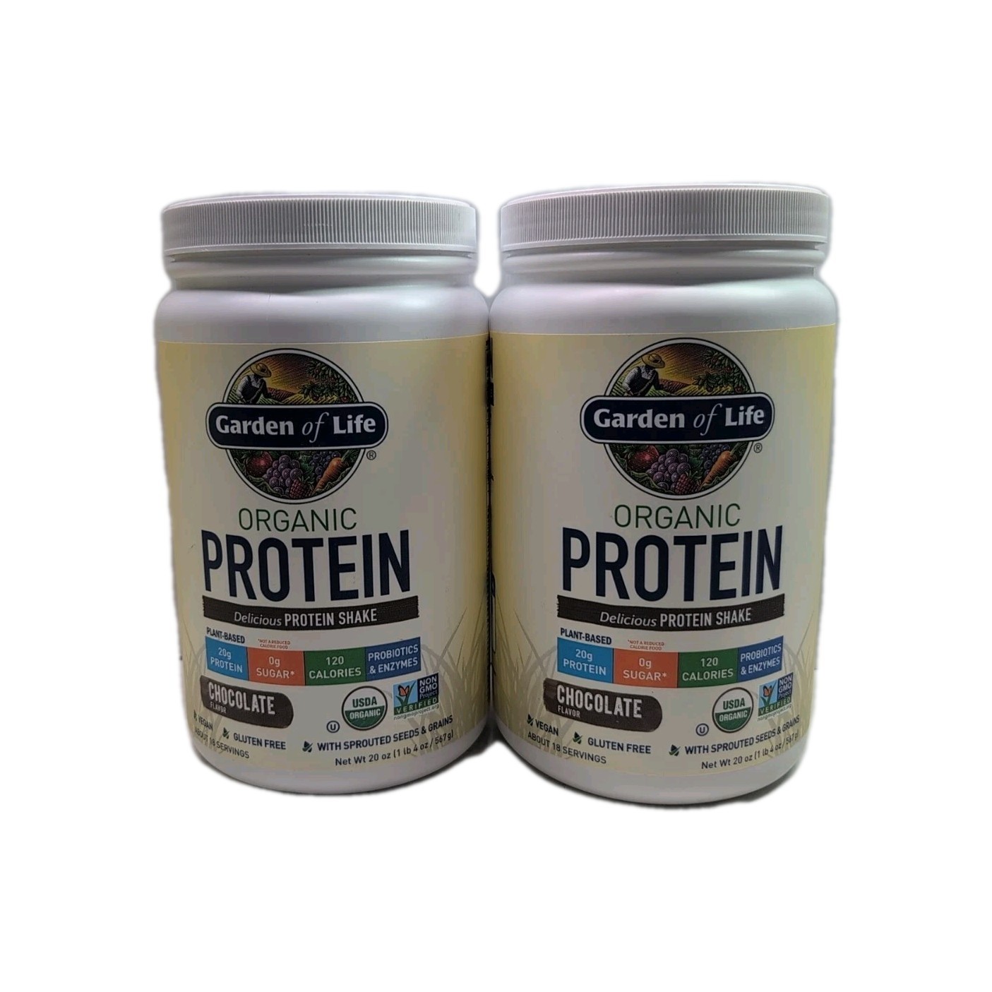 (2) Garden of Life Organic Protein Plant Based Powder CHOCOLATE, 20 oz, 08/13/27