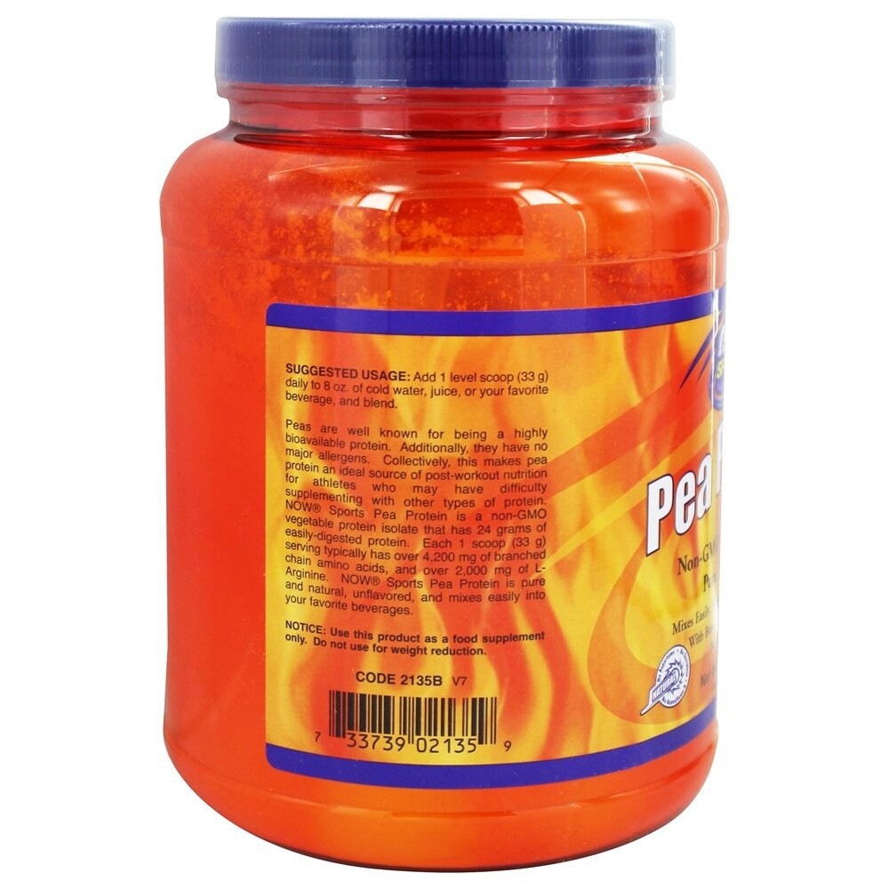 NOW Foods Pea Protein 100% Pure Non-GMO Vegetable Protein Unflavored, 2 lbs.