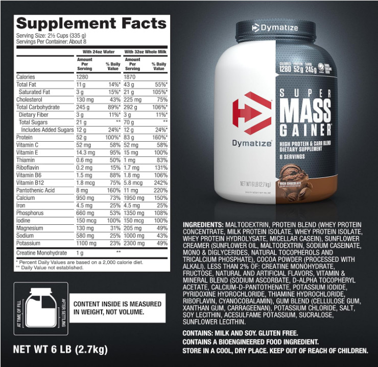 Dymatize Super Mass Gainer, Rich Chocolate, 52g Protein, 8 Servings
