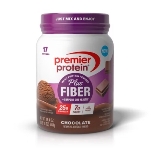 Premier Protein Plus Fiber Powder – Chocolate – Whey Protein -26.4oz/17 Servings