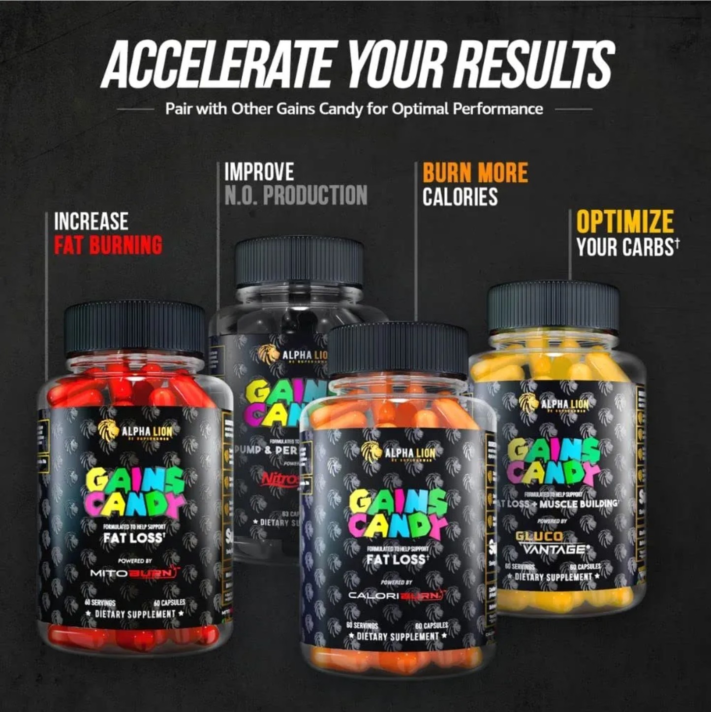 Alpha-Lion GAINS CANDY Fat loss CALORIBURN 60 Capsules ( 30 Serv ) BEST BY 11/26