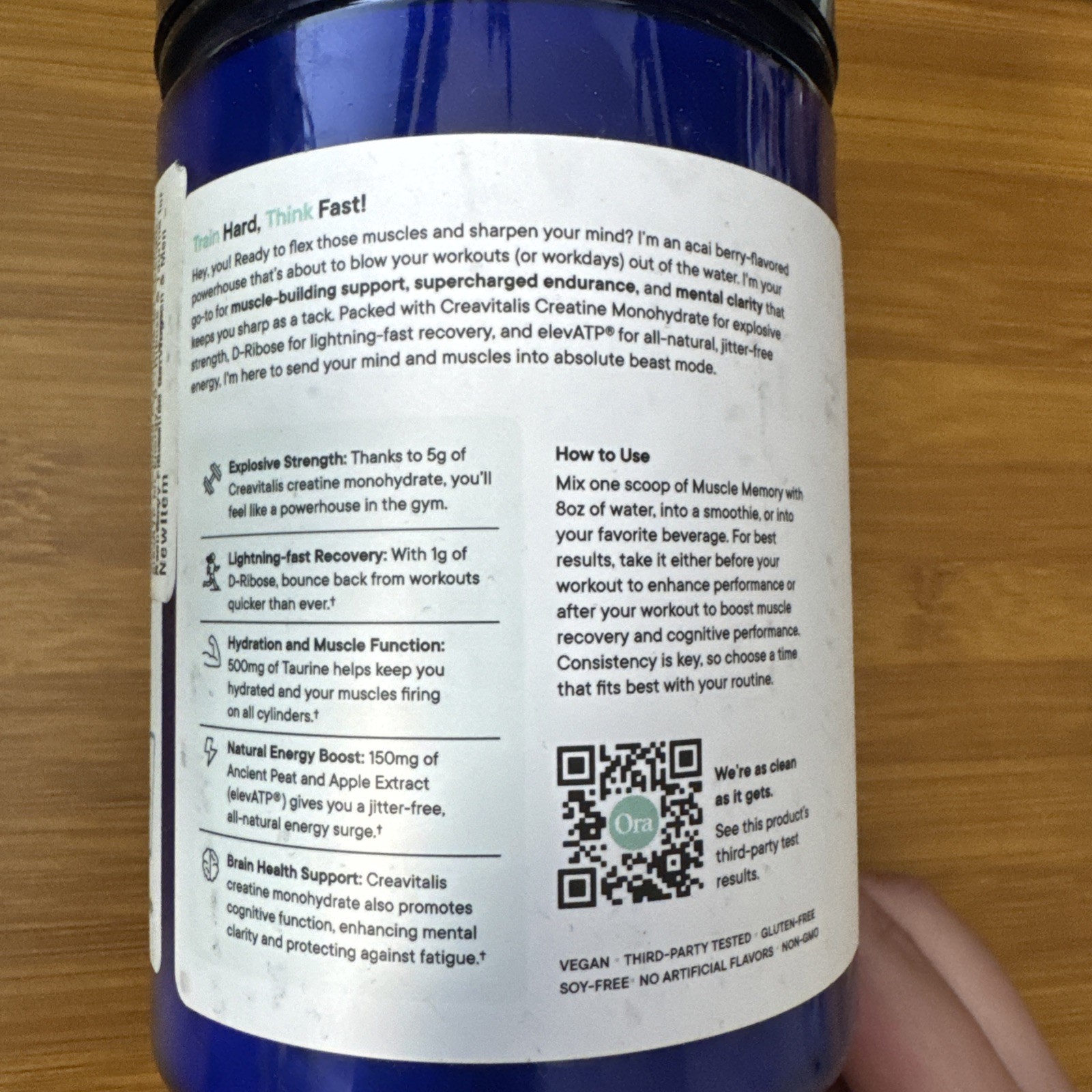 Ora Organic Creatine Monohydrate Powder Muscle Memory Acai Berry 30 Serving 9/27