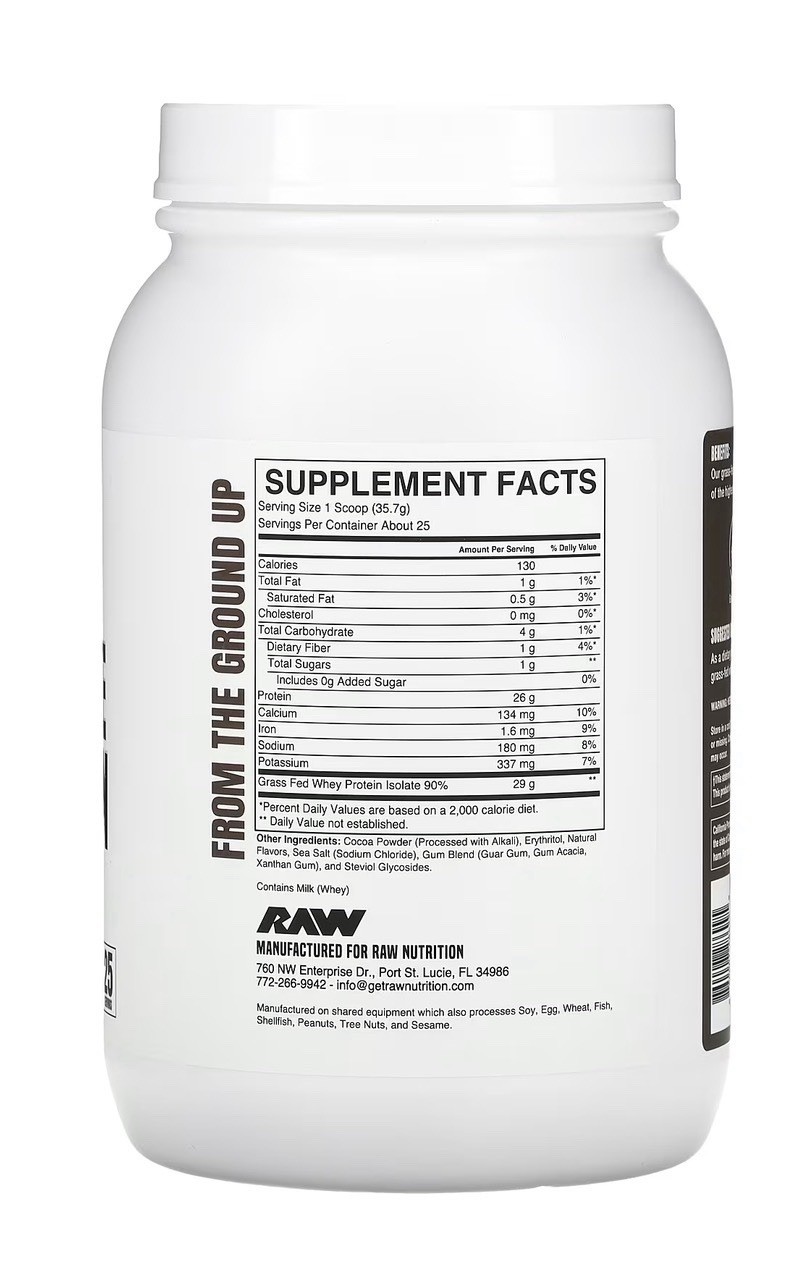 RAW Grass Fed Whey Protein Isolate Dark Chocolate KETO No artificial Sweeteners