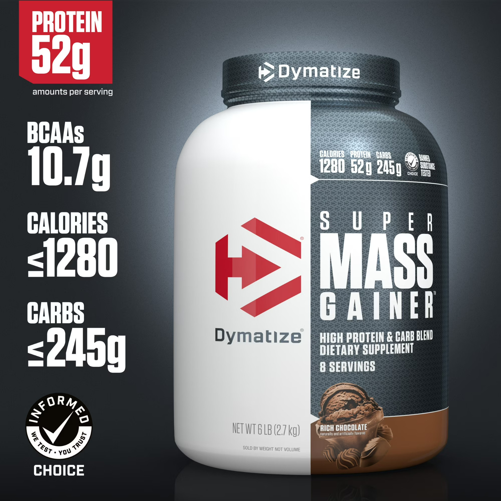NEW! Dymatize Super Mass Gainer, Rich Chocolate, 6 lbs Free Ship US