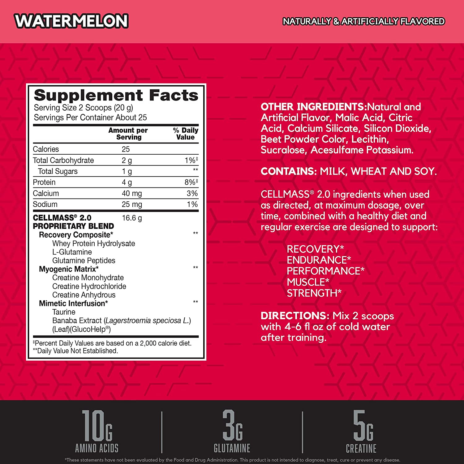 BSN CELLMASS 2.0 Post Workout Recovery with Creatine & Glutamine,25 Servings