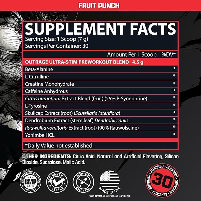 Nutrex Outrage Ultra Stim Pre Workout Powder 30 Servings Various Flavors