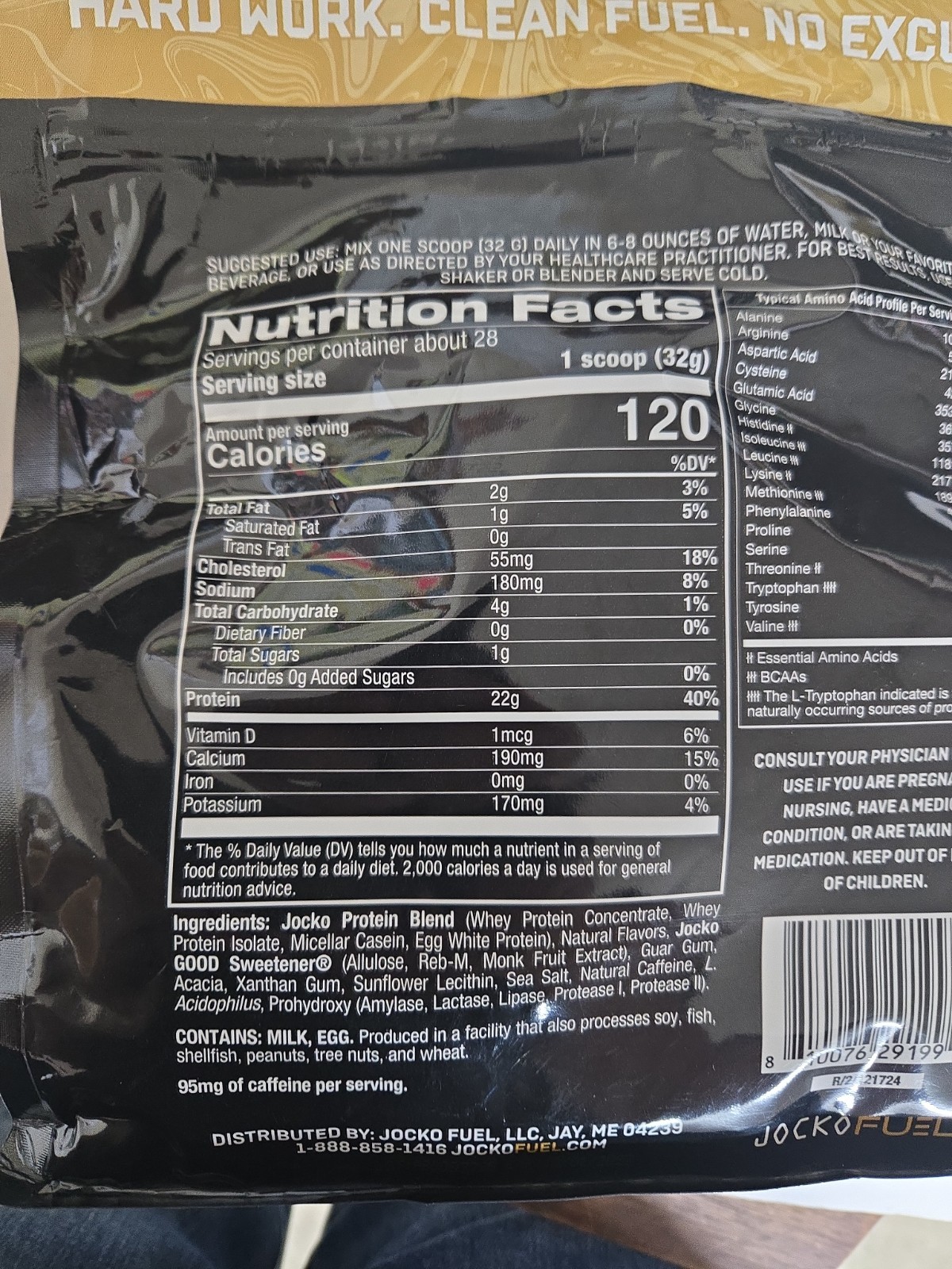 Jocko Protein Powder, 22 Gram Servings, Coffee & Donuts Flavor, 2lbs. Exp. 10/27