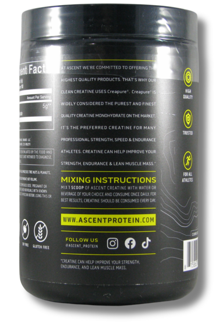 Ascent Clean Creatine Monohydrate Powder 5G Per Serving Creapure Creatine 100 Se