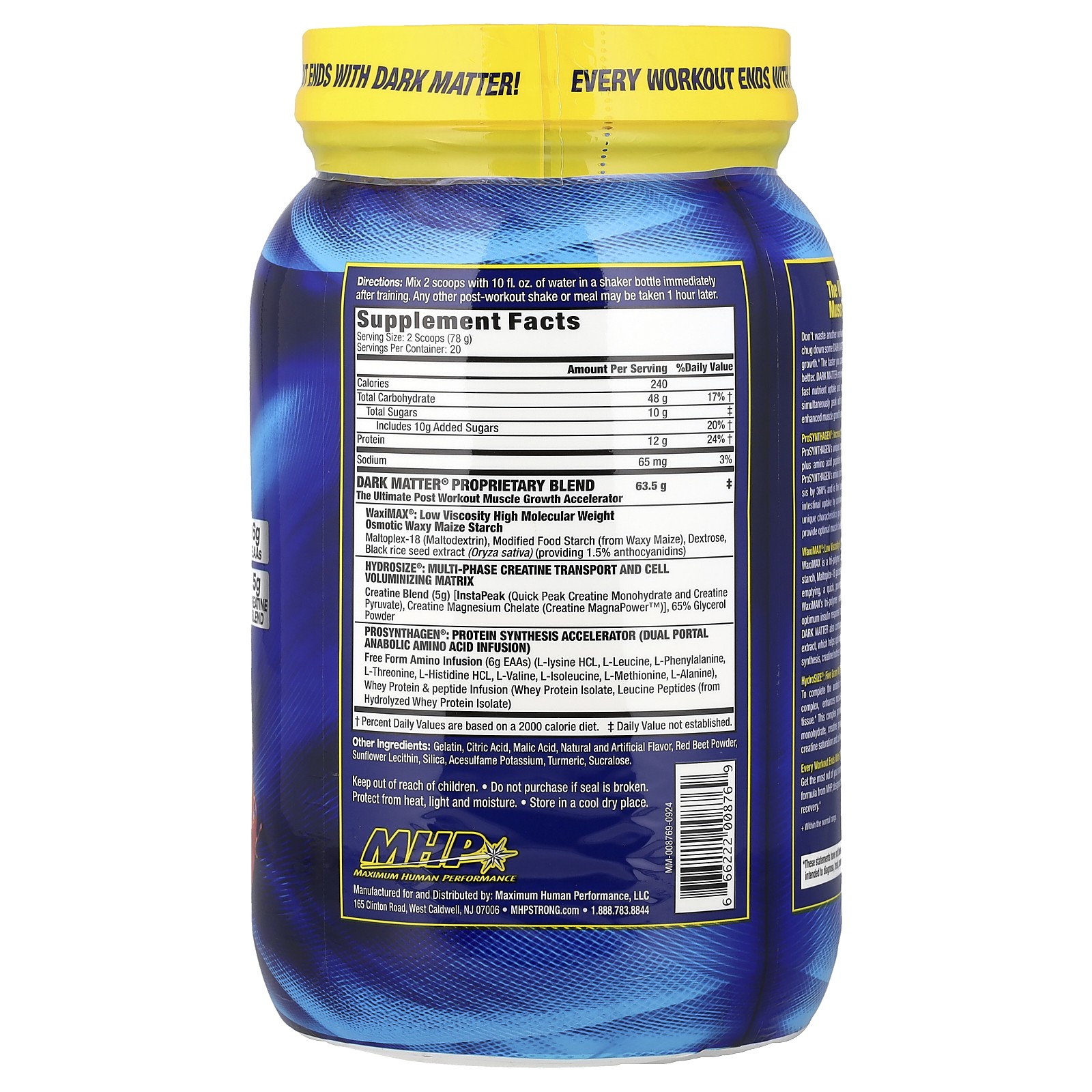DARK MATTER, Post-Workout Muscle Growth Accelerator, Fruit Punch, 3.44 lbs