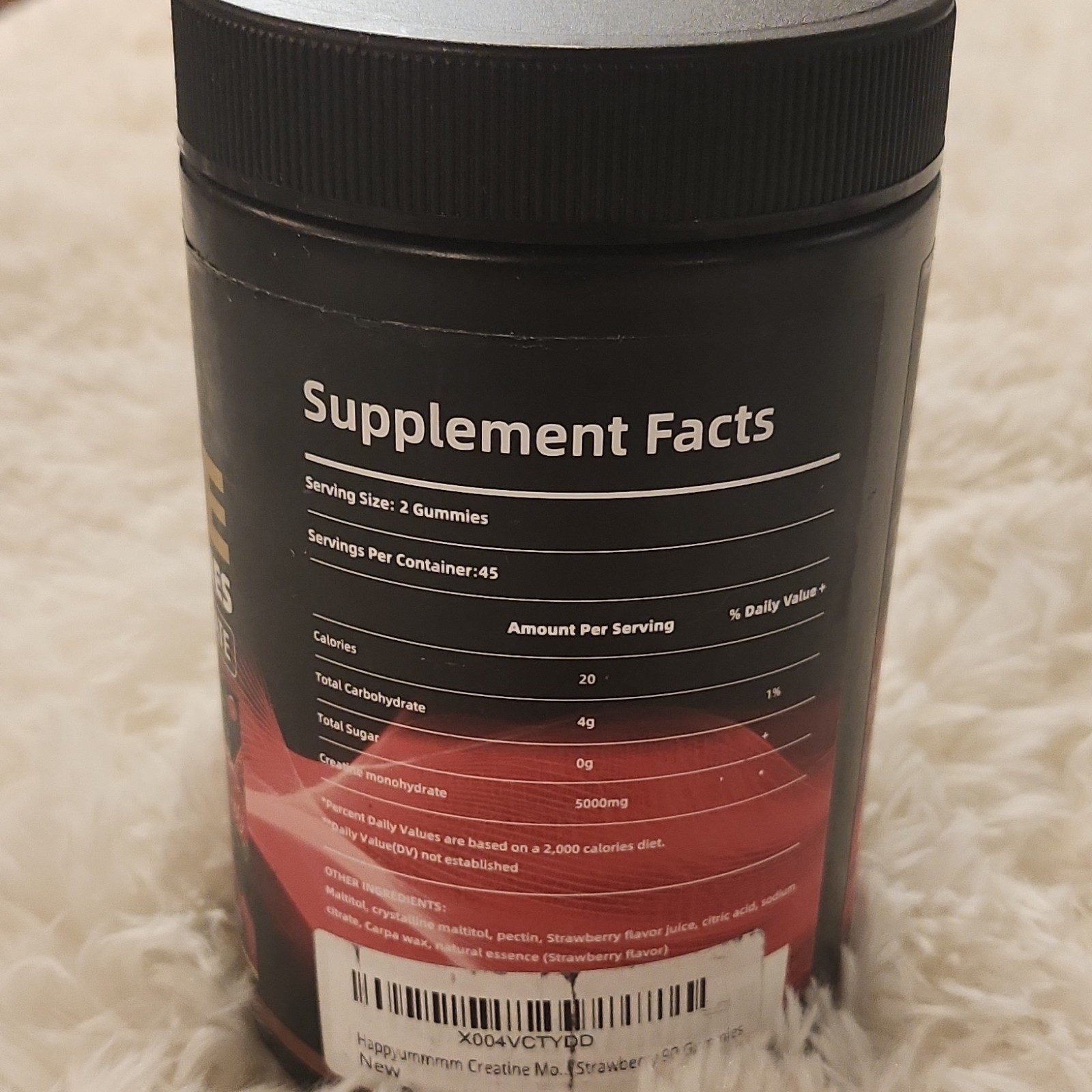 Happyummmm Creatine Monohydrate Gummies 5000mg Strawberry, 90 ct Gluten-Free