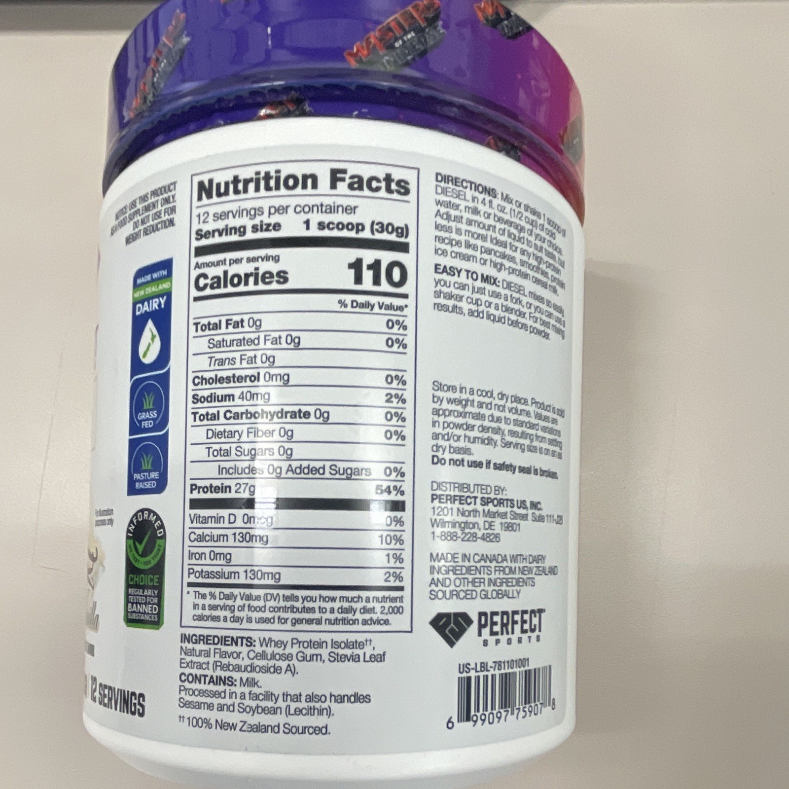 Perfect Sports Diesel NZ Whey Protein Isolate Grass Fed French Vanilla 12.7oz
