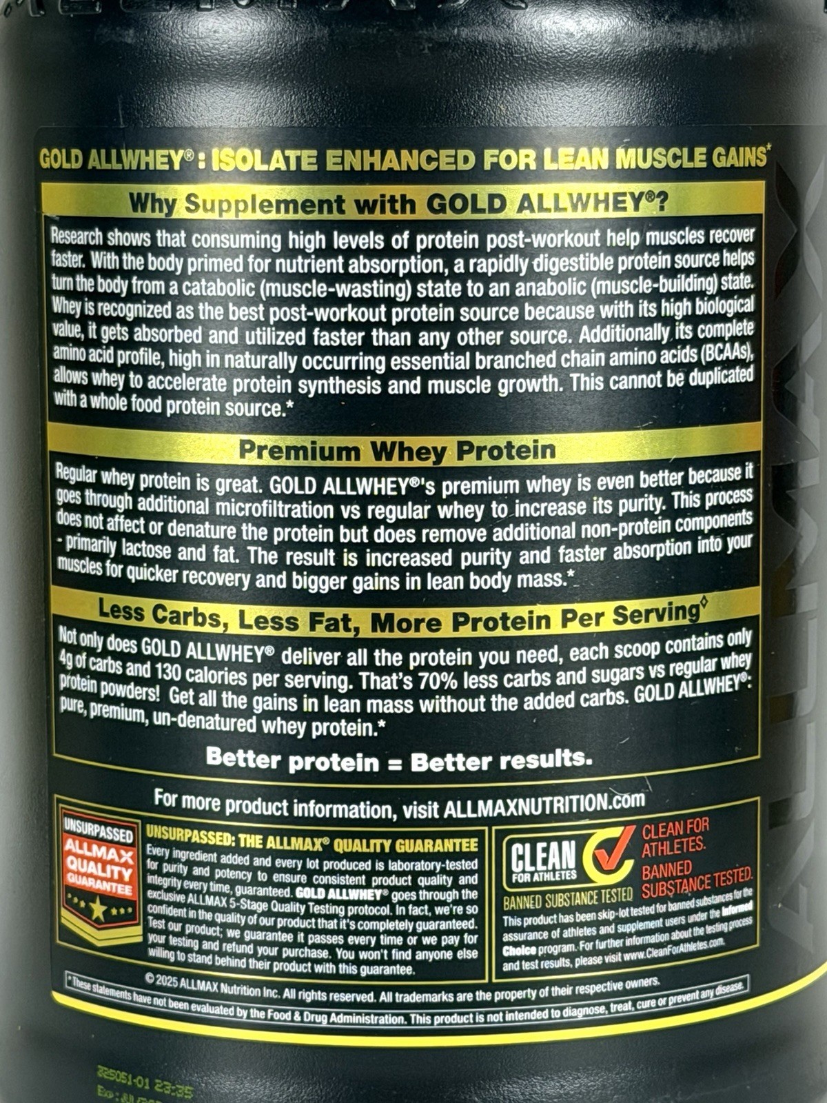 ALLMAX Gold AllWhey French Vanilla Whey Protein Powder 2 lb 24g Protein Exp 7/27