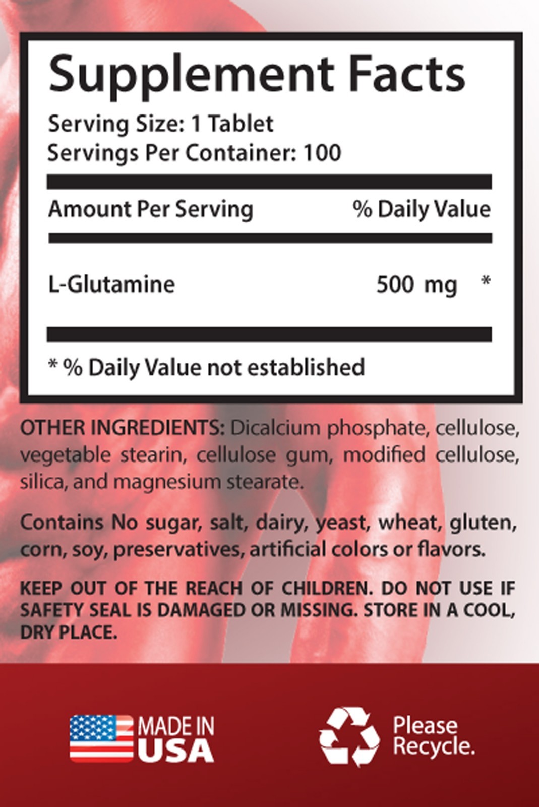 Protein Tablets – L-GLUTAMINE 500mg – Exercise Supplement 3B