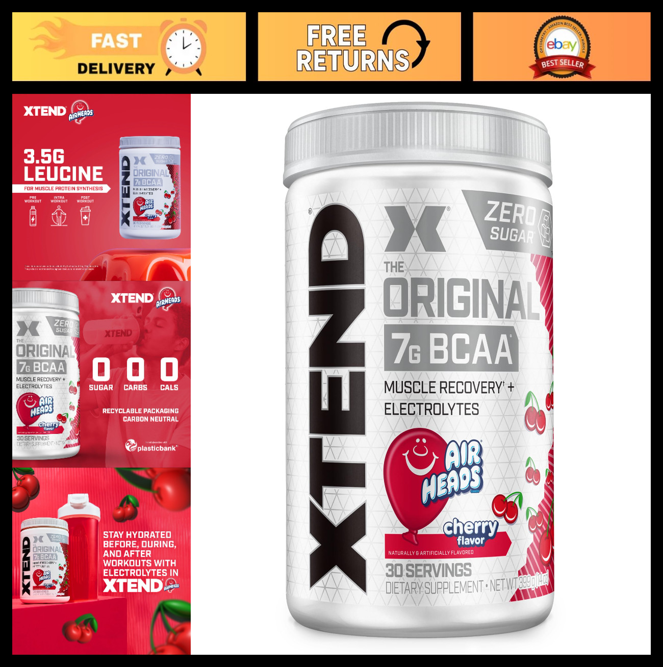 BCAA Powder for Muscle Recovery & Hydration, 7g BCAAs, Sugar-Free, Cherry Flavor