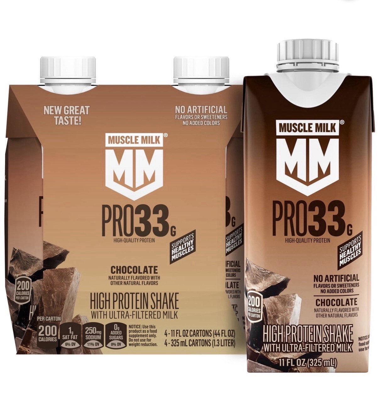 Muscle Milk Pro 33g High Protein Shake Chocolate Ultra Filtered Milk 11oz 4 Pack