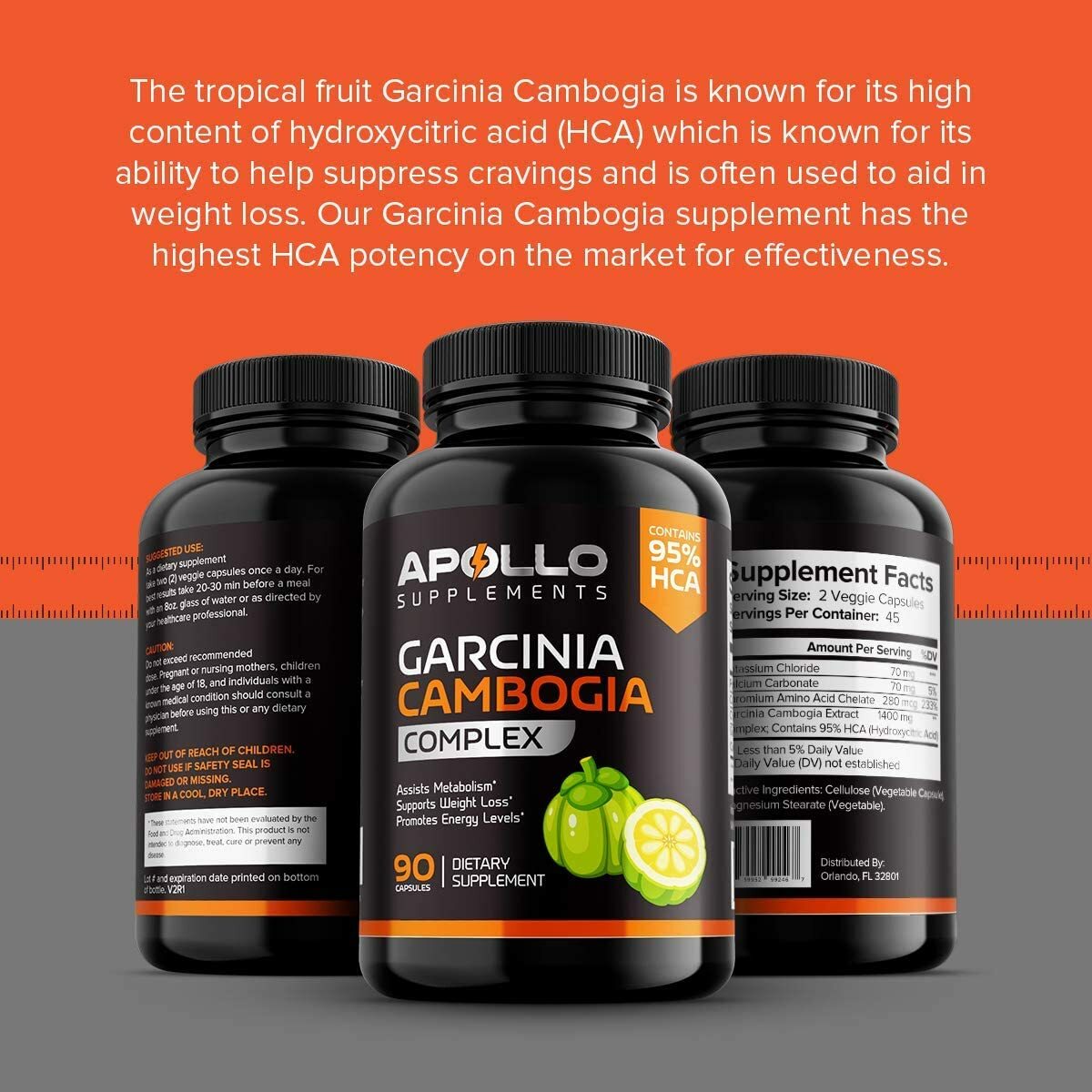 Apollo Garcinia Cambogia Appetite Suppressant For Weight Loss 100% Natural 90 c