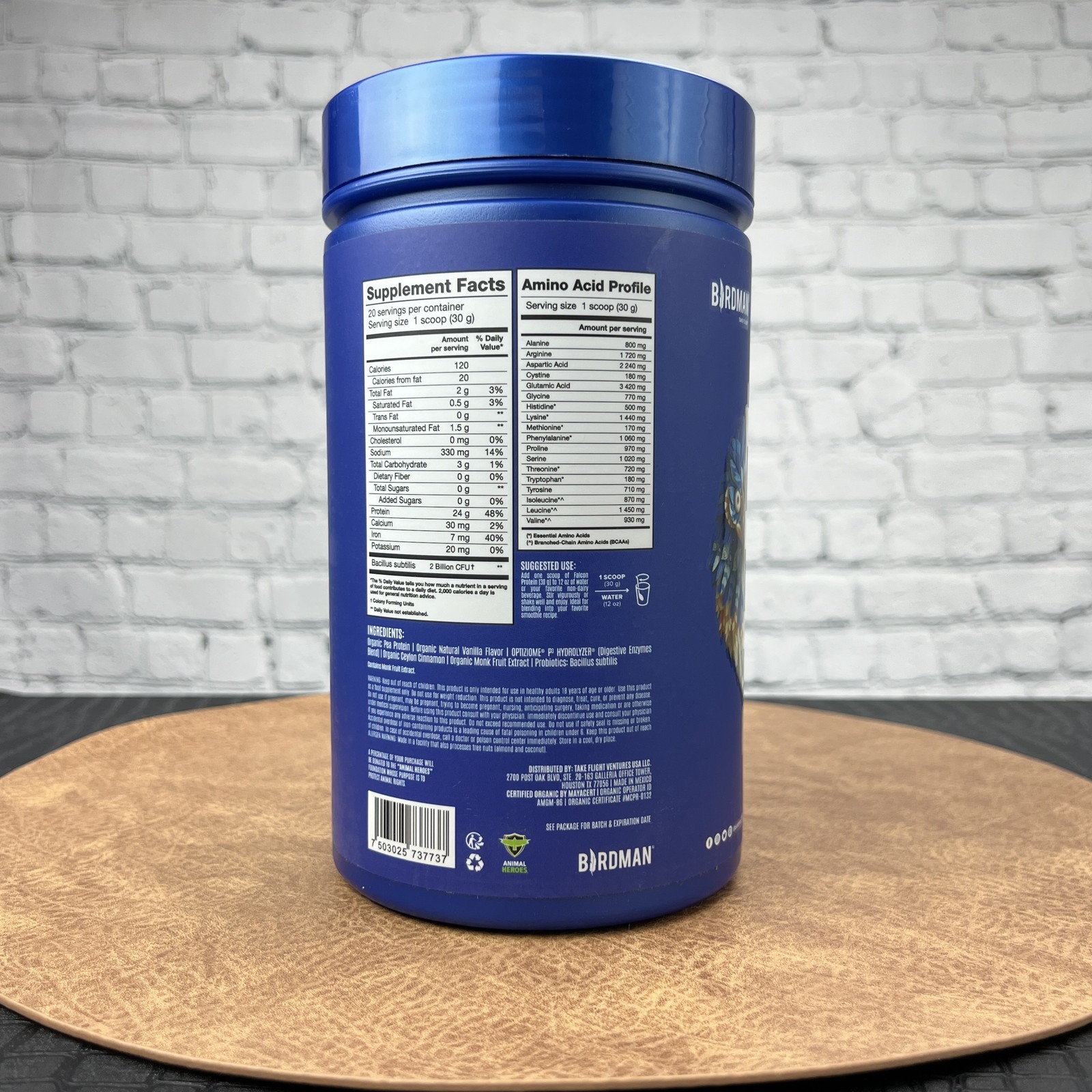 BIRDMAN Organic Vanilla Vegan Protein Powder 24g, 20 Servings