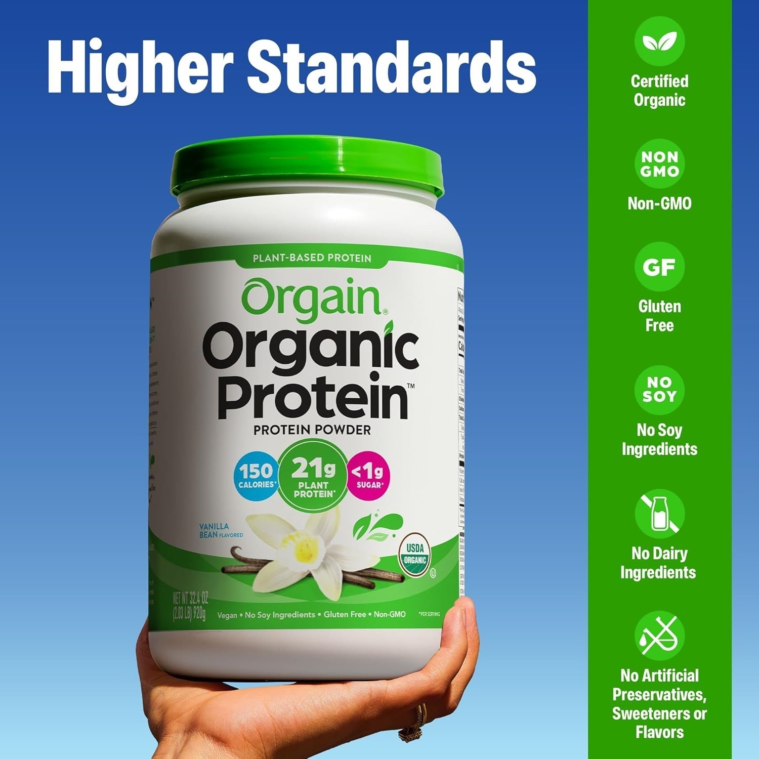 Orgain Plant-Based Orgnic Protein Powder – Vanilla Bean Flavored 43.8oz